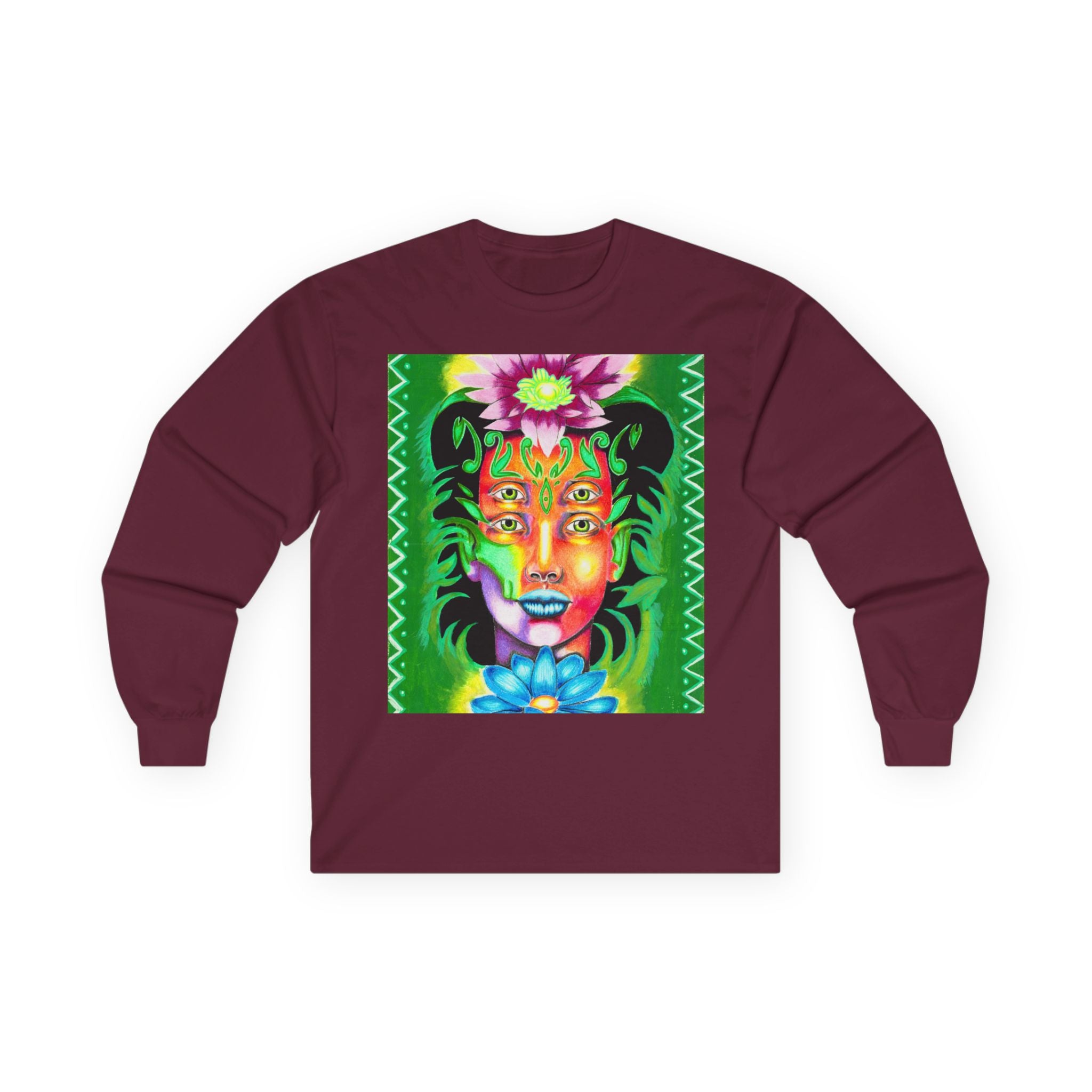Psychedelic Floral Face Long Sleeve Tee