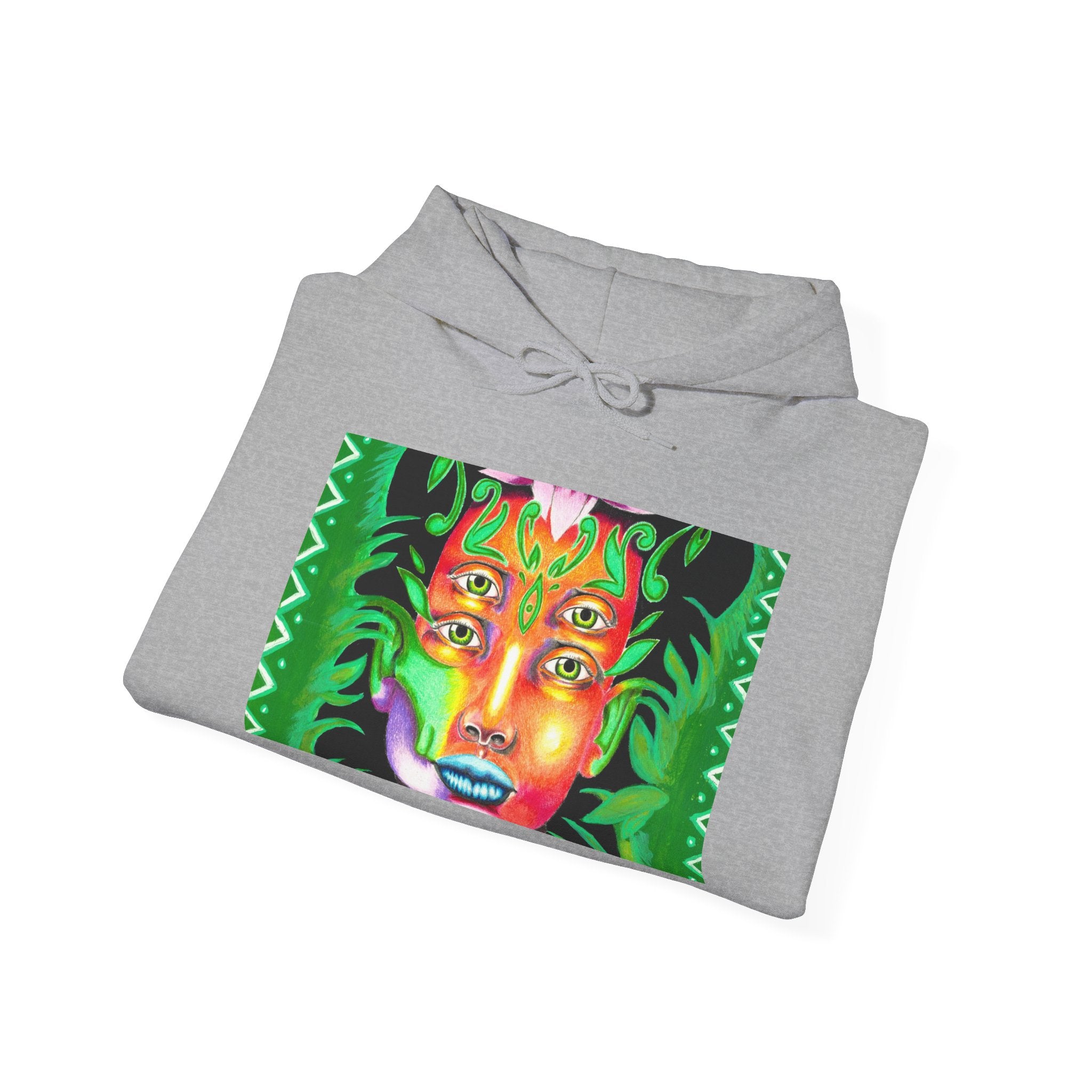 Psychedelic Green Goddess Hoodie — Vibrant Medusa Art Sweatshirt