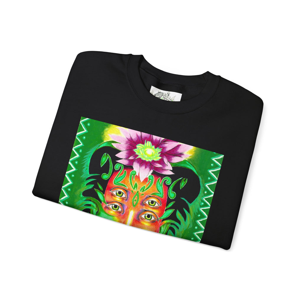 Crewneck Sweatshirt — Vibrant Floral Spirit Face Graphic