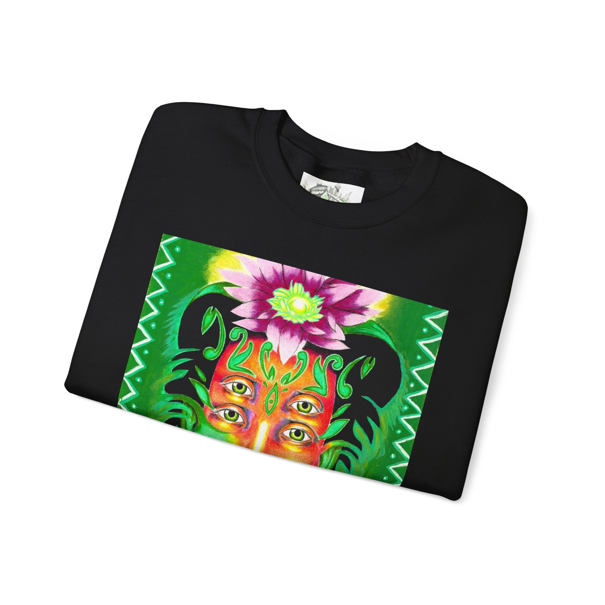 Crewneck Sweatshirt — Vibrant Floral Spirit Face Graphic