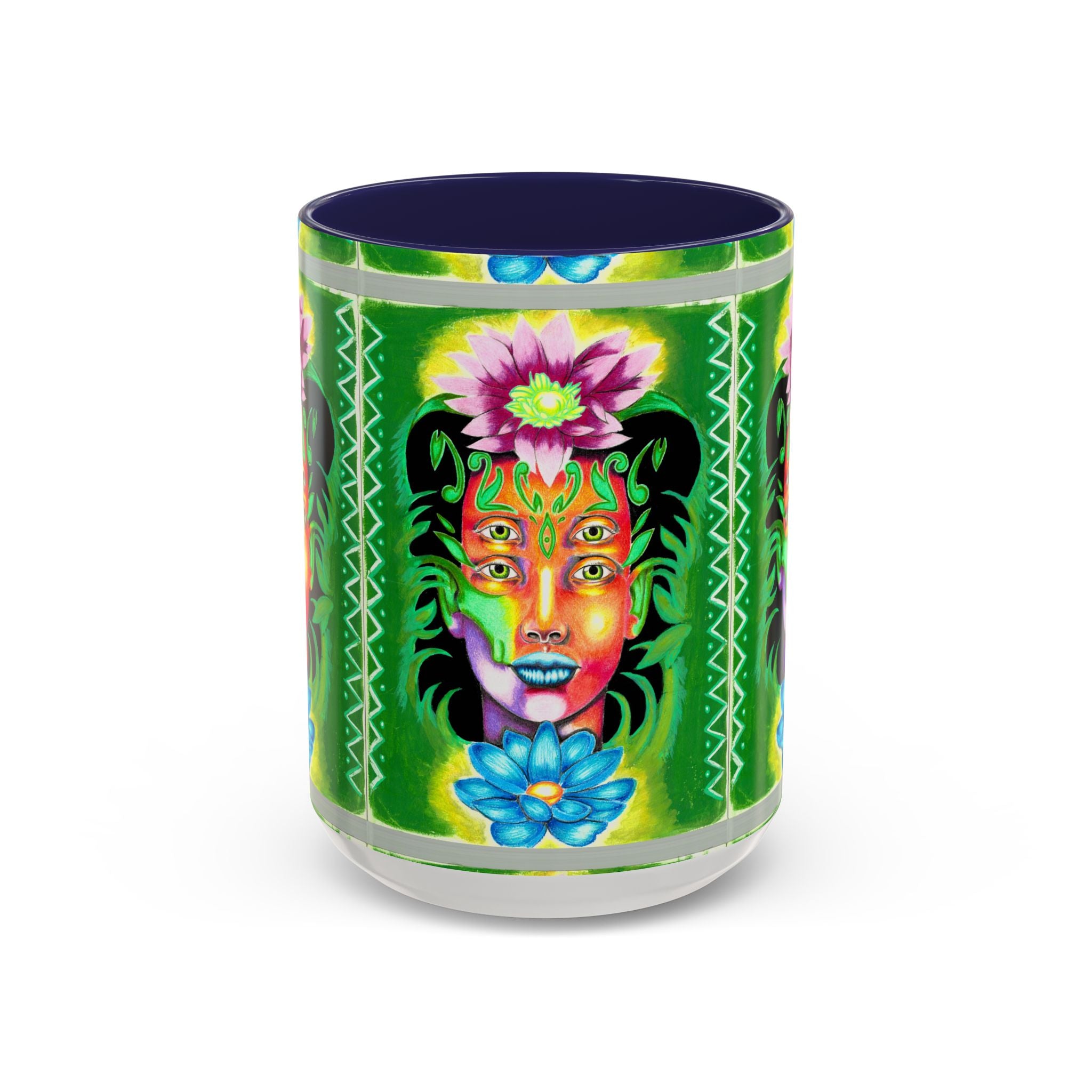 Psychedelic Floral Face Accent Coffee Mug — Colorful Spiritual Art 11/15oz