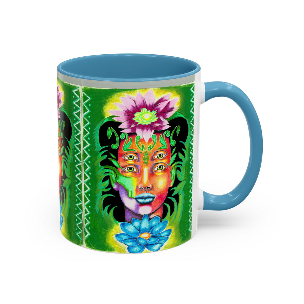 Psychedelic Floral Face Accent Coffee Mug — Colorful Spiritual Art 11/15oz