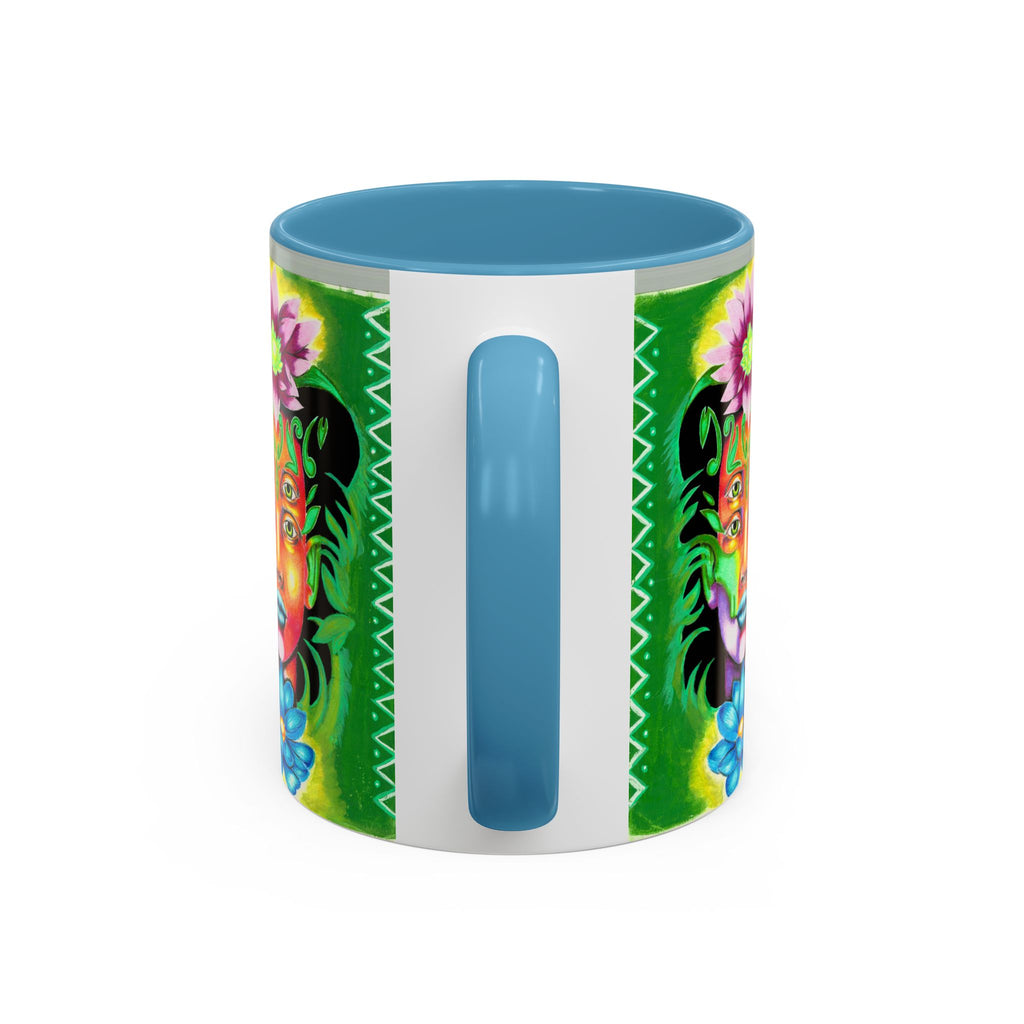 Psychedelic Floral Face Accent Coffee Mug — Colorful Spiritual Art 11/15oz