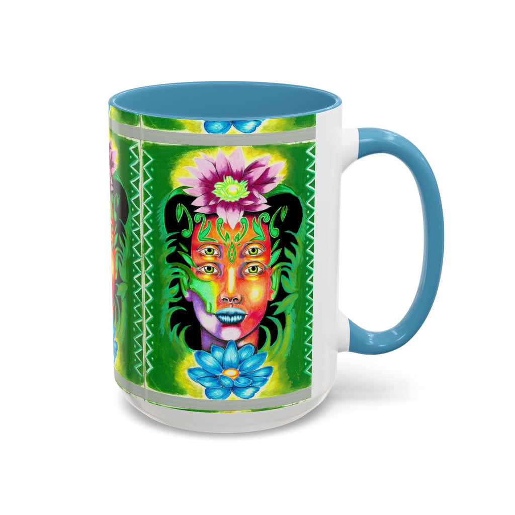 Psychedelic Floral Face Accent Coffee Mug — Colorful Spiritual Art 11/15oz