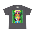 Psychedelic Floral Face Tee — Vibrant Neon Botanical Portrait T-Shirt