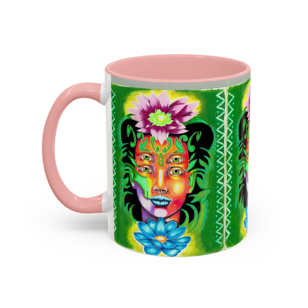 Psychedelic Floral Face Accent Coffee Mug — Colorful Spiritual Art 11/15oz