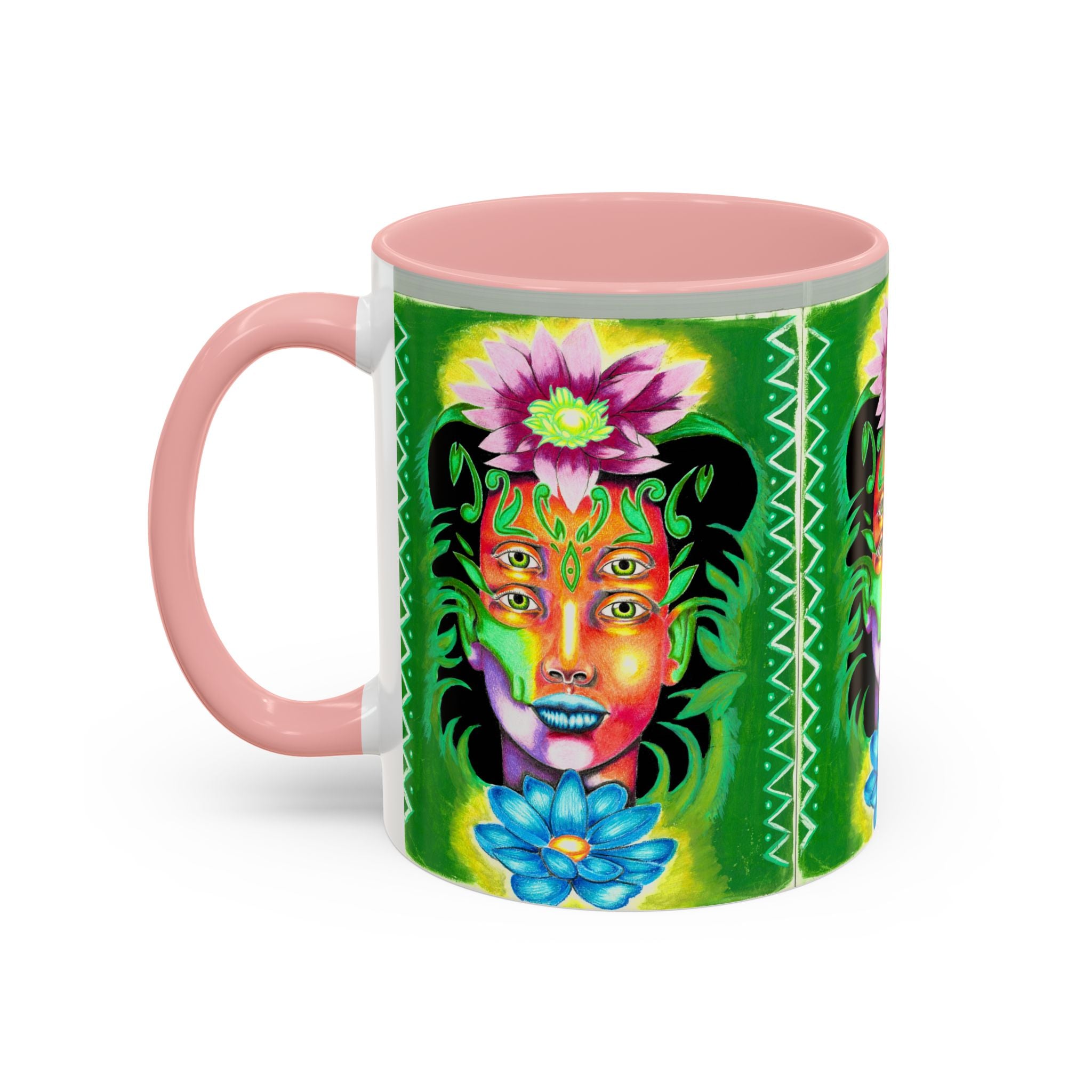 Psychedelic Floral Face Accent Coffee Mug — Colorful Spiritual Art 11/15oz