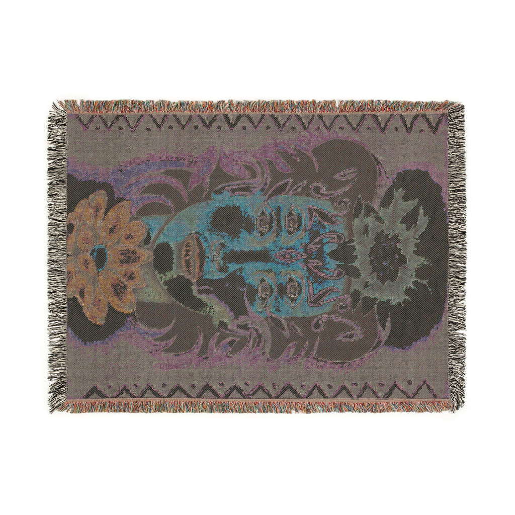 Floral Skull Woven Blanket — Boho Day of the Dead Throw