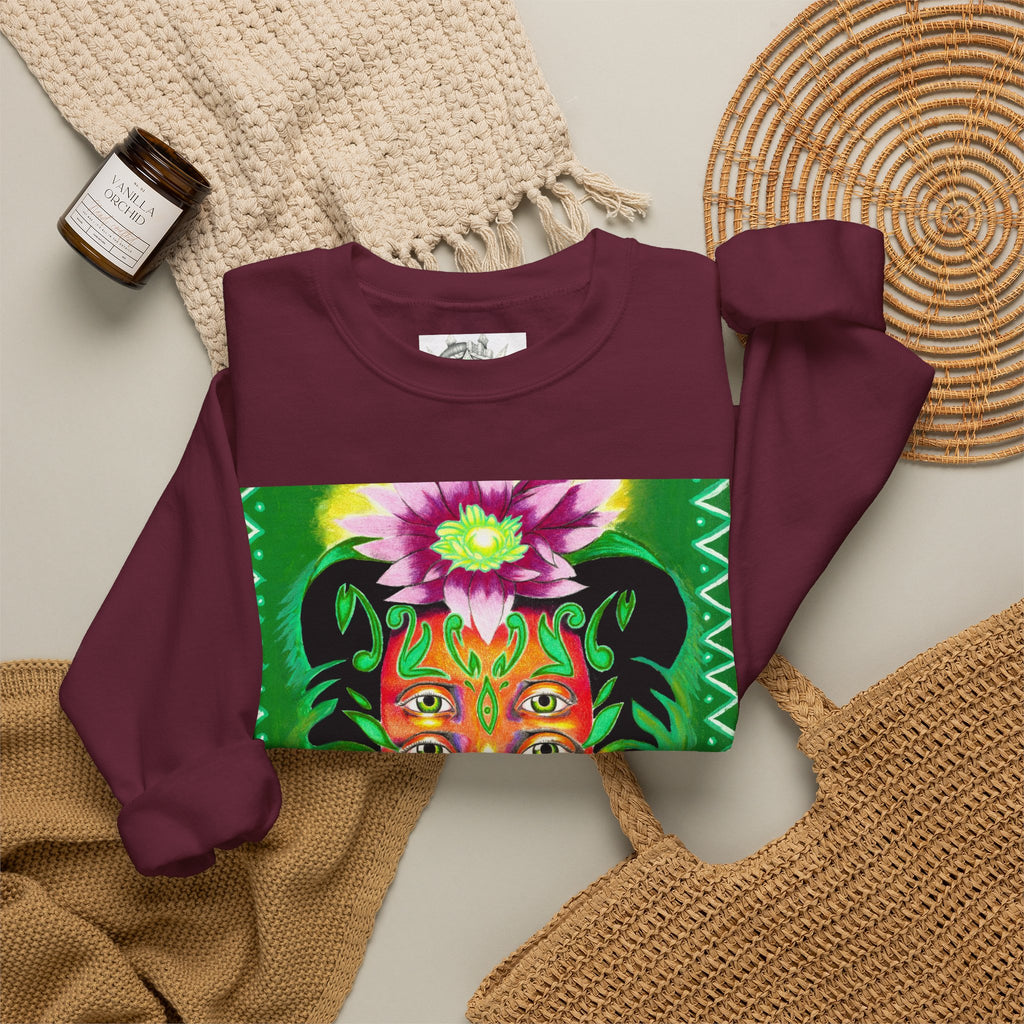 Crewneck Sweatshirt — Vibrant Floral Spirit Face Graphic