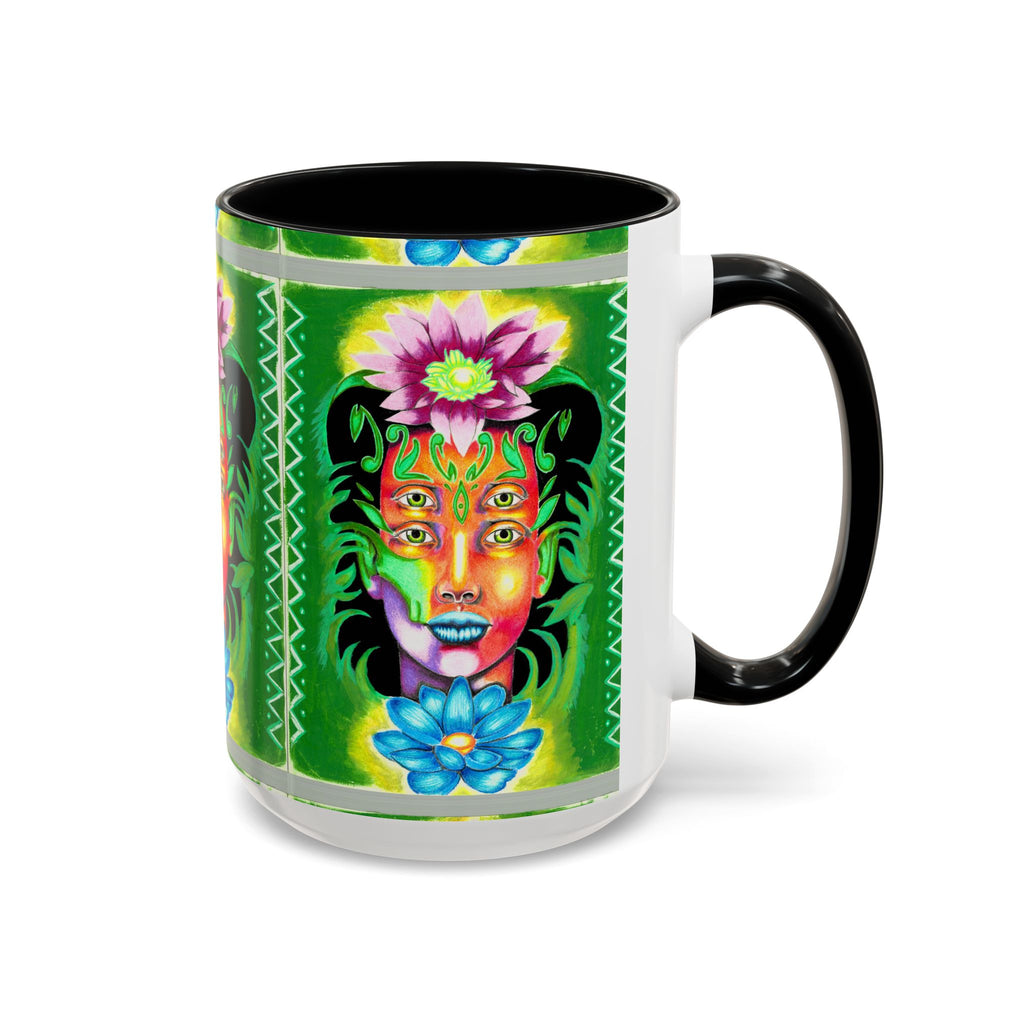 Psychedelic Floral Face Accent Coffee Mug — Colorful Spiritual Art 11/15oz