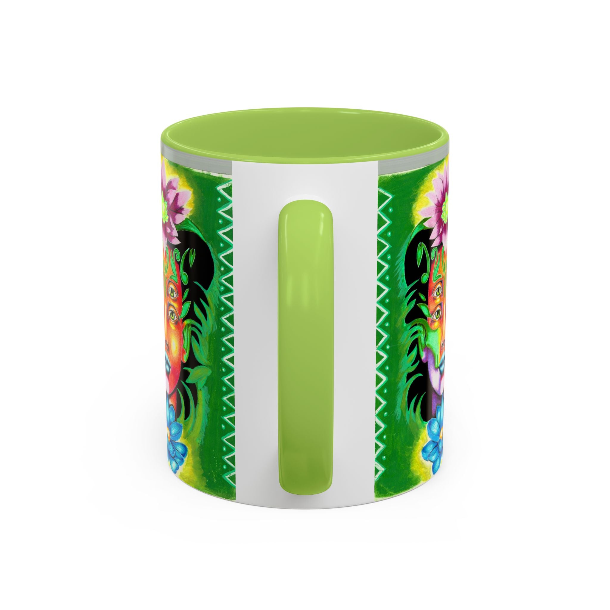 Psychedelic Floral Face Accent Coffee Mug — Colorful Spiritual Art 11/15oz
