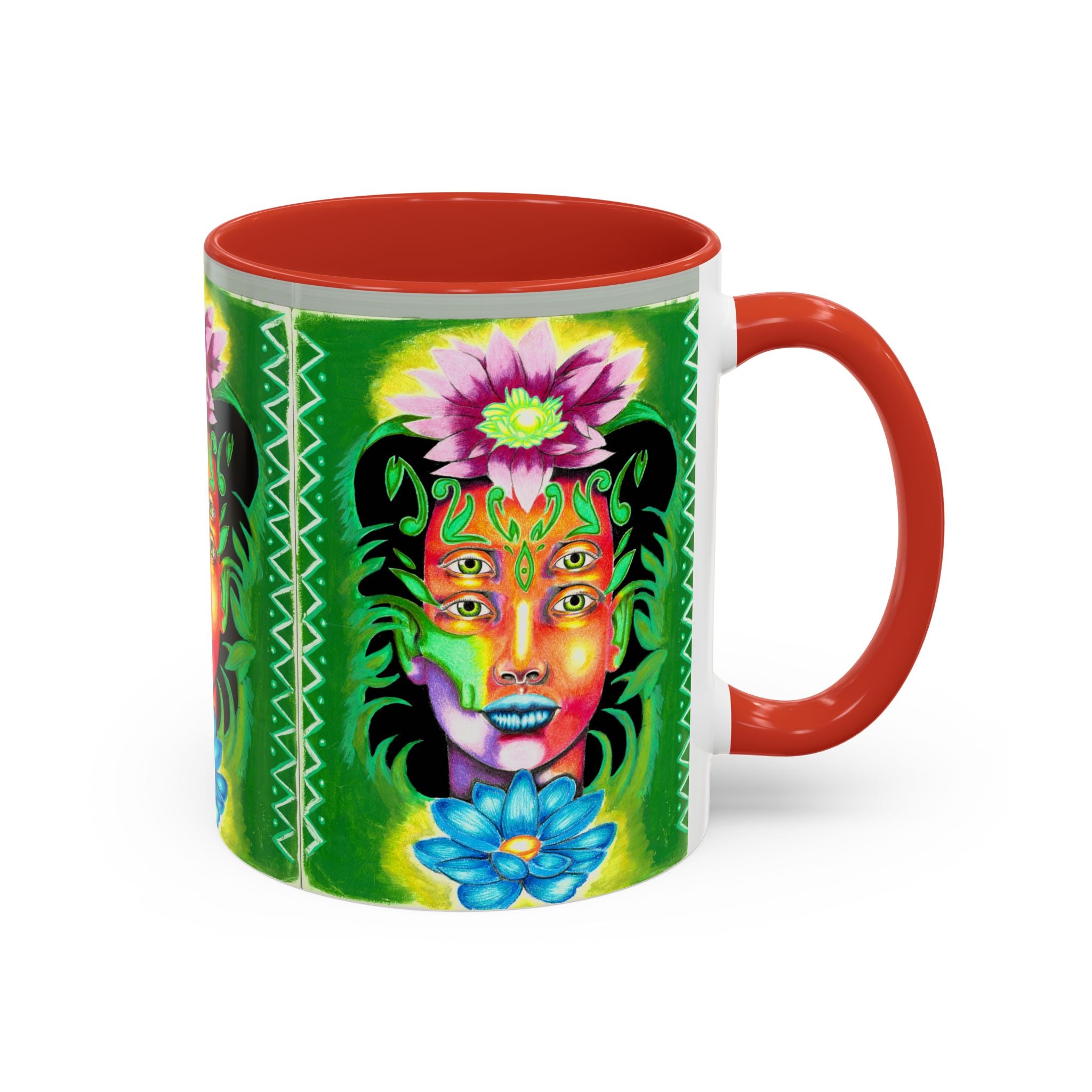 Psychedelic Floral Face Accent Coffee Mug — Colorful Spiritual Art 11/15oz