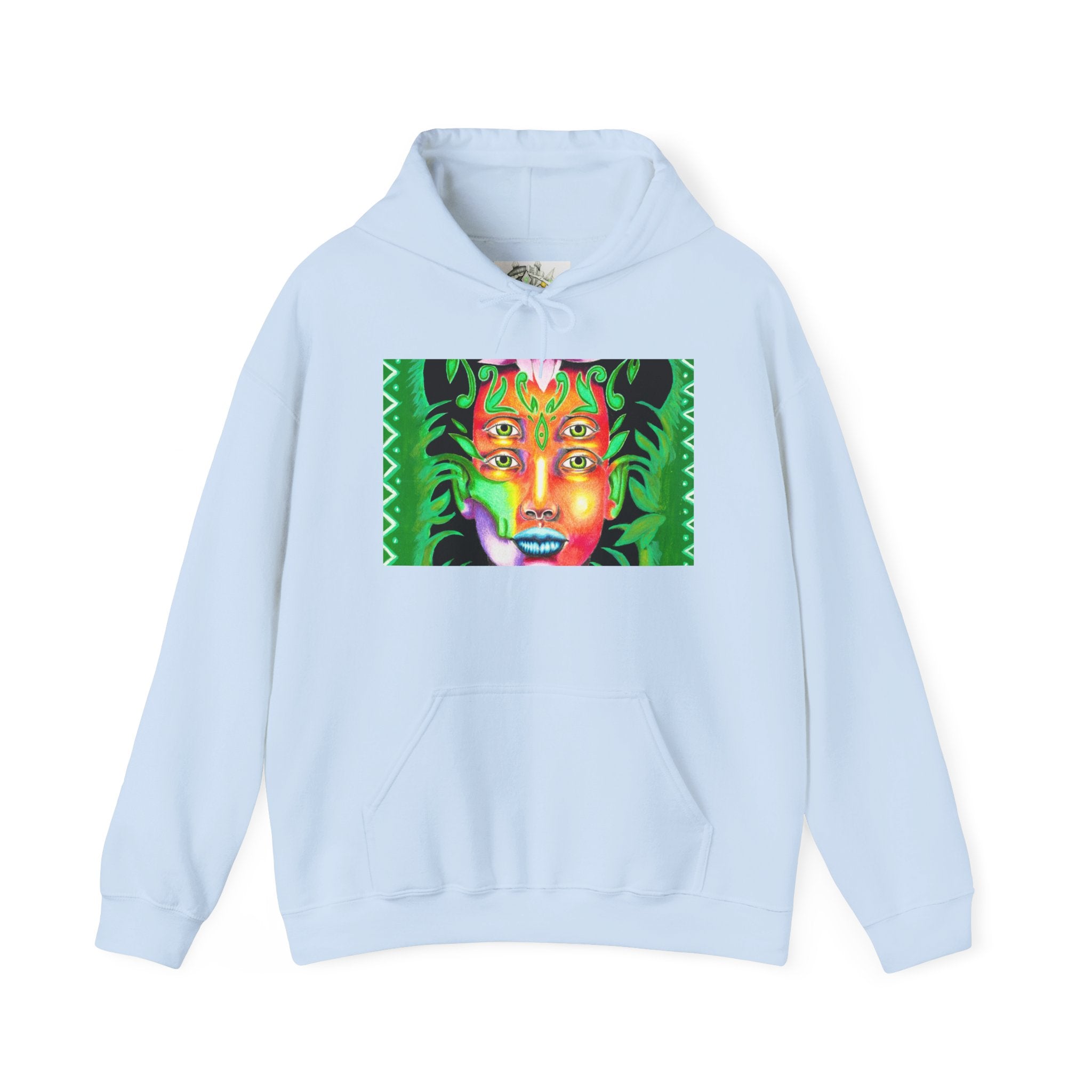 Psychedelic Green Goddess Hoodie — Vibrant Medusa Art Sweatshirt