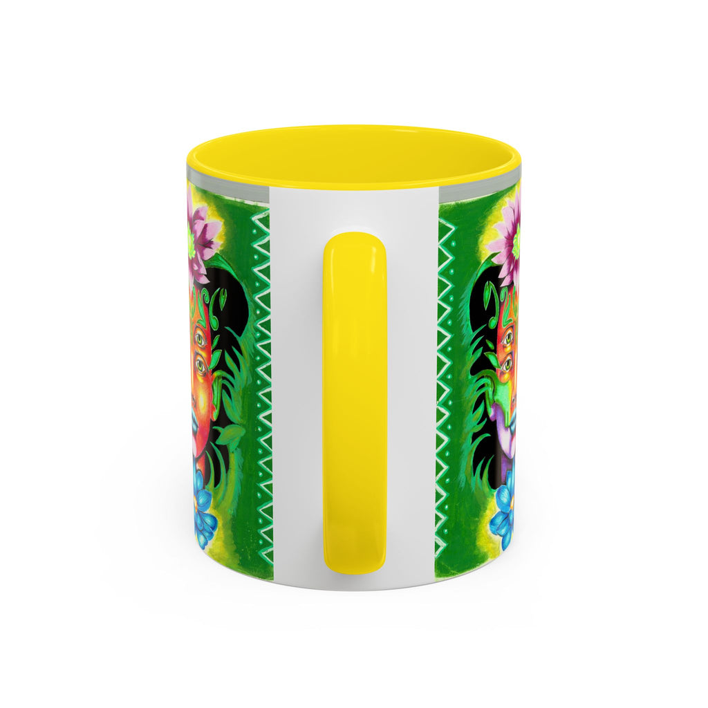Psychedelic Floral Face Accent Coffee Mug — Colorful Spiritual Art 11/15oz