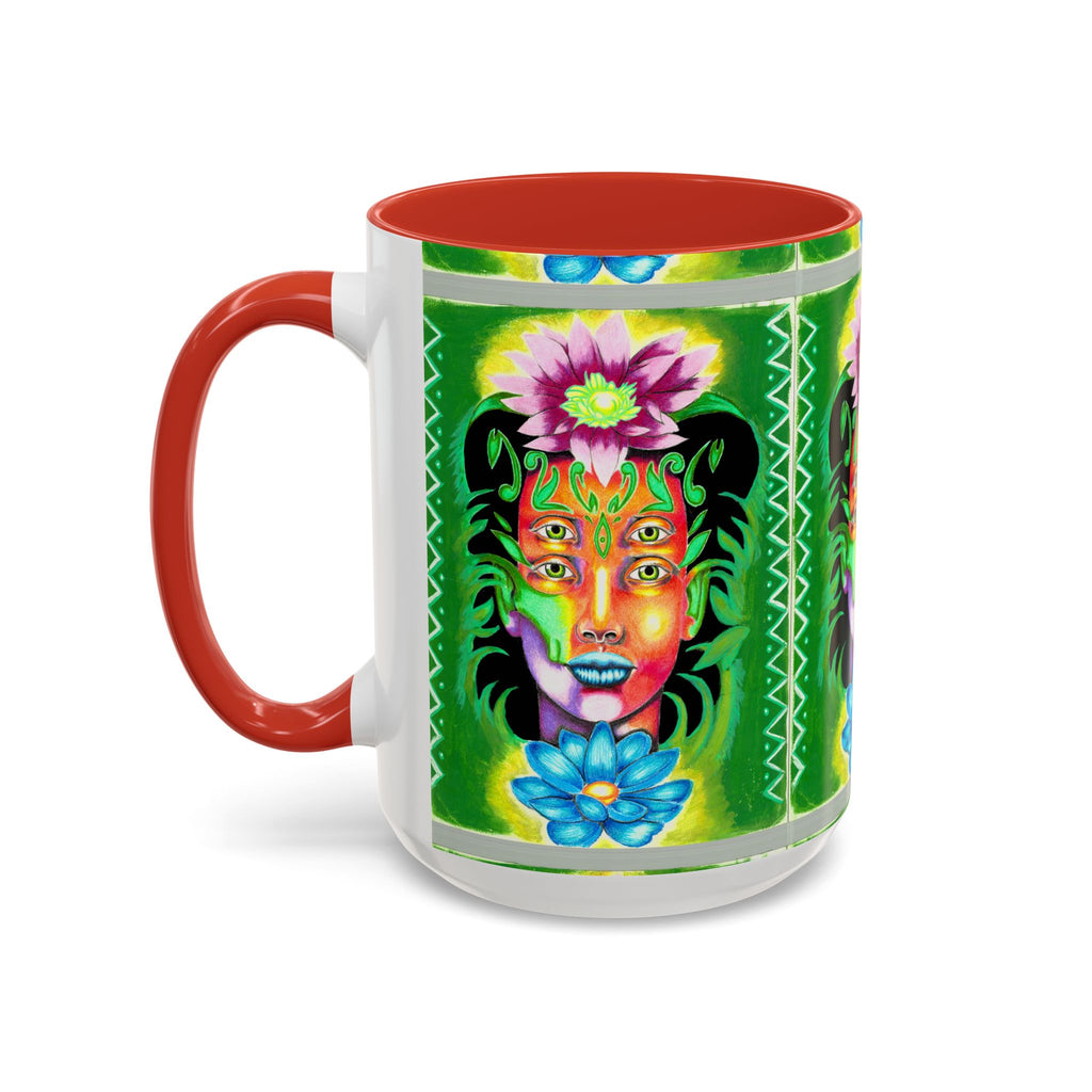 Psychedelic Floral Face Accent Coffee Mug — Colorful Spiritual Art 11/15oz