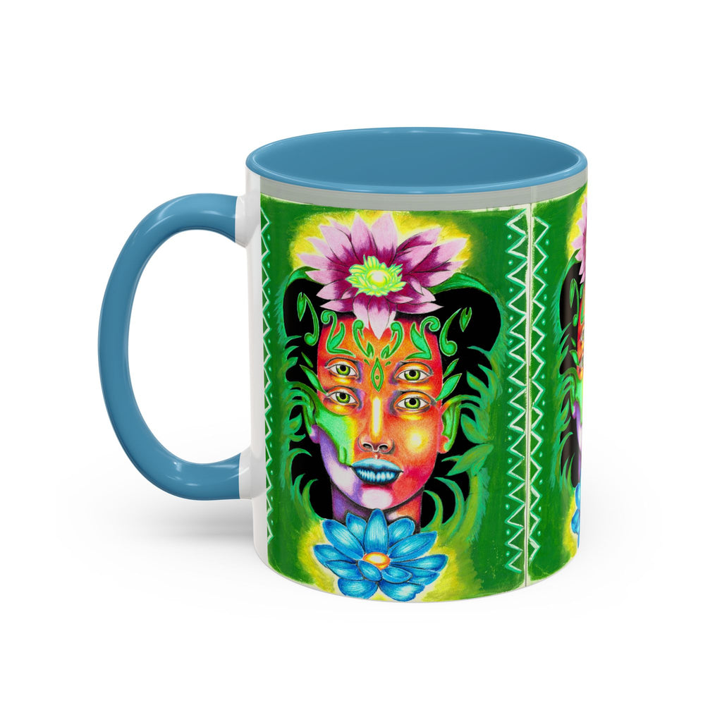 Psychedelic Floral Face Accent Coffee Mug — Colorful Spiritual Art 11/15oz