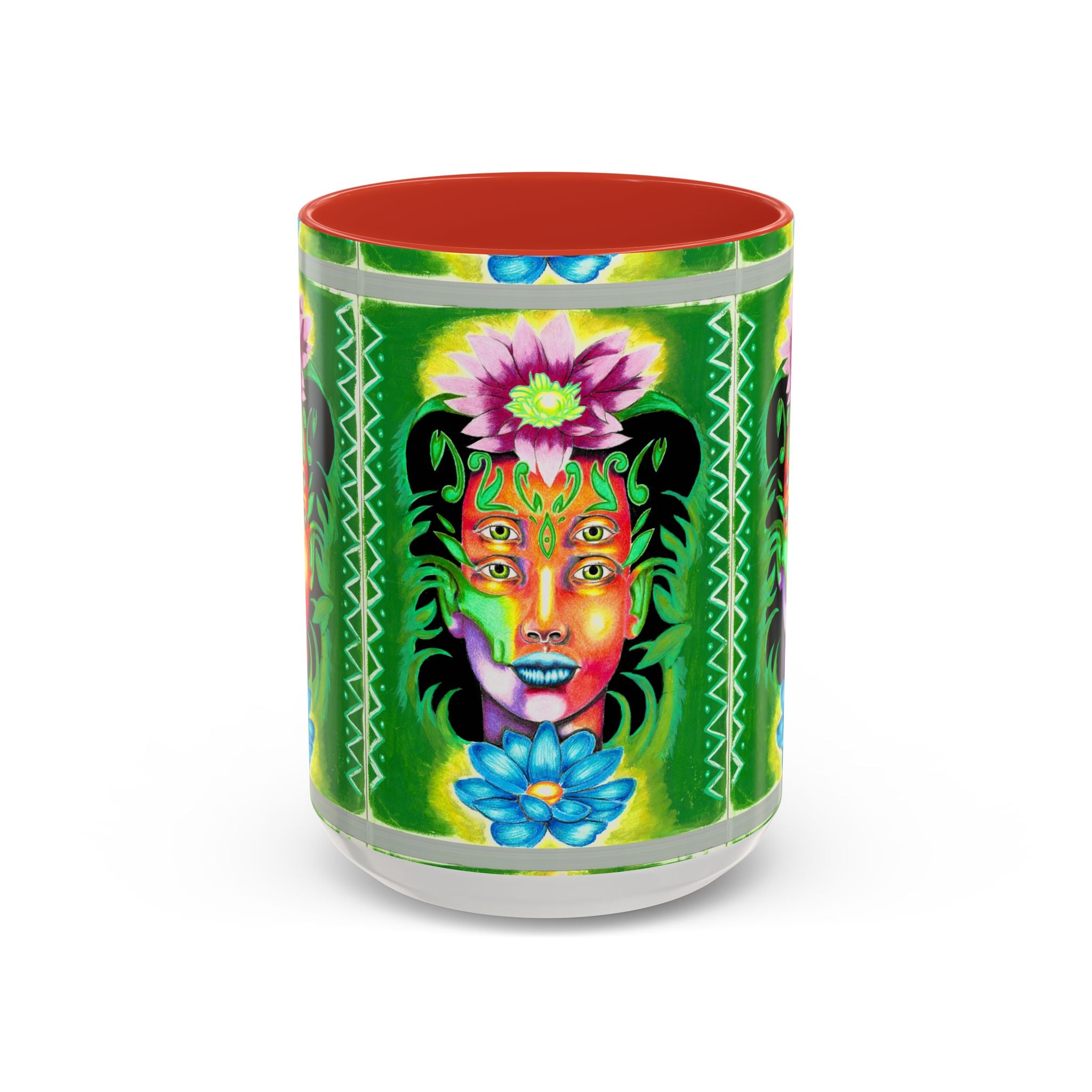 Psychedelic Floral Face Accent Coffee Mug — Colorful Spiritual Art 11/15oz