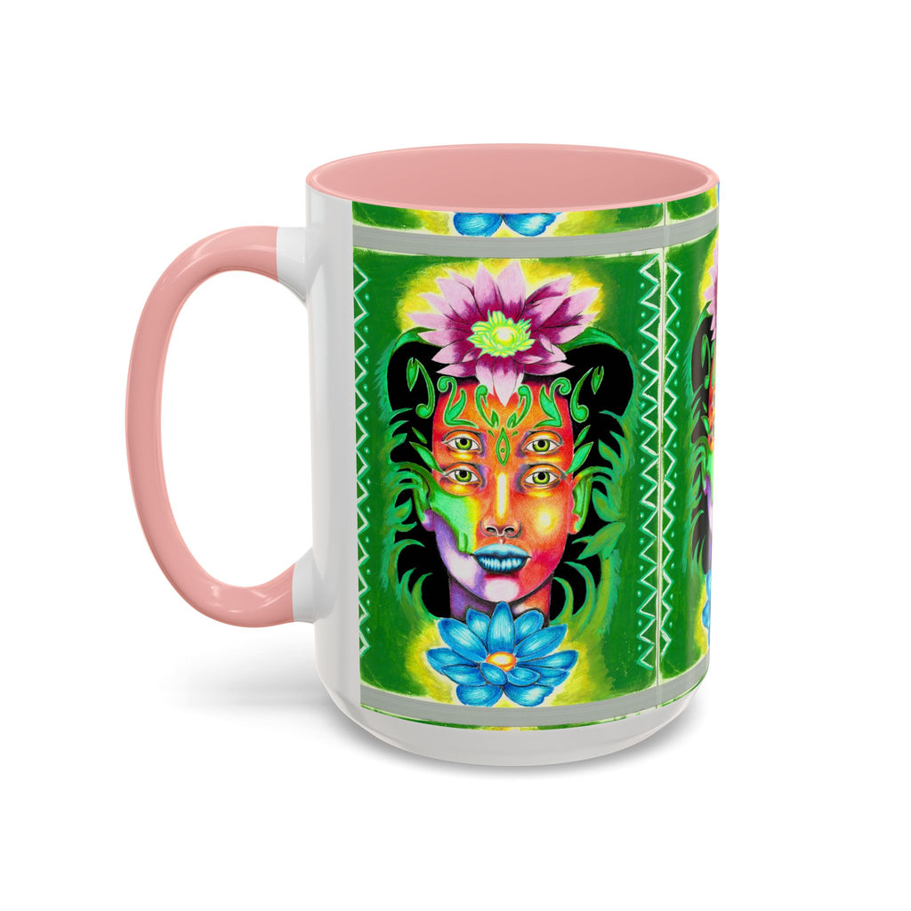 Psychedelic Floral Face Accent Coffee Mug — Colorful Spiritual Art 11/15oz