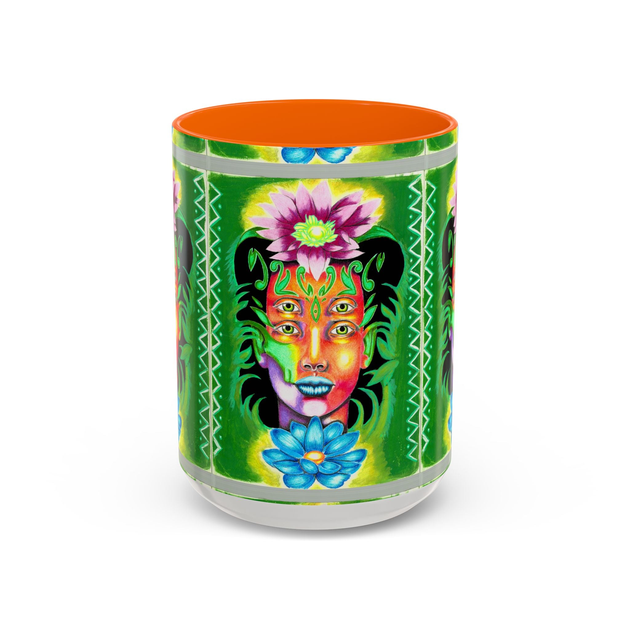 Psychedelic Floral Face Accent Coffee Mug — Colorful Spiritual Art 11/15oz