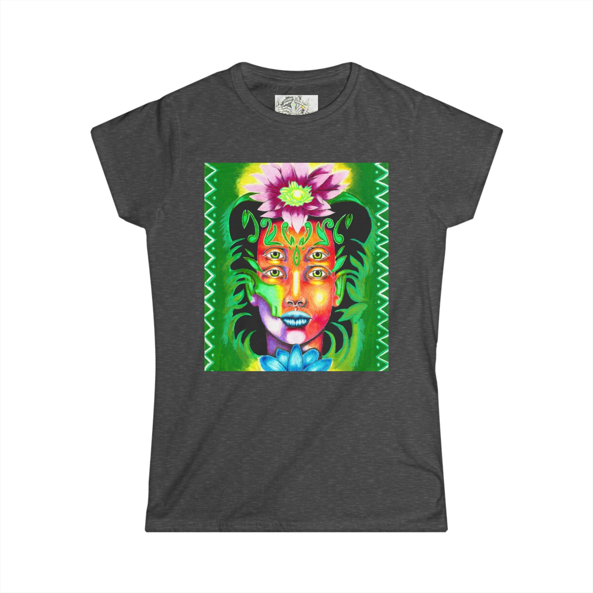Psychedelic Floral Face Tee — Colorful Botanical Portrait Women's T-Shirt