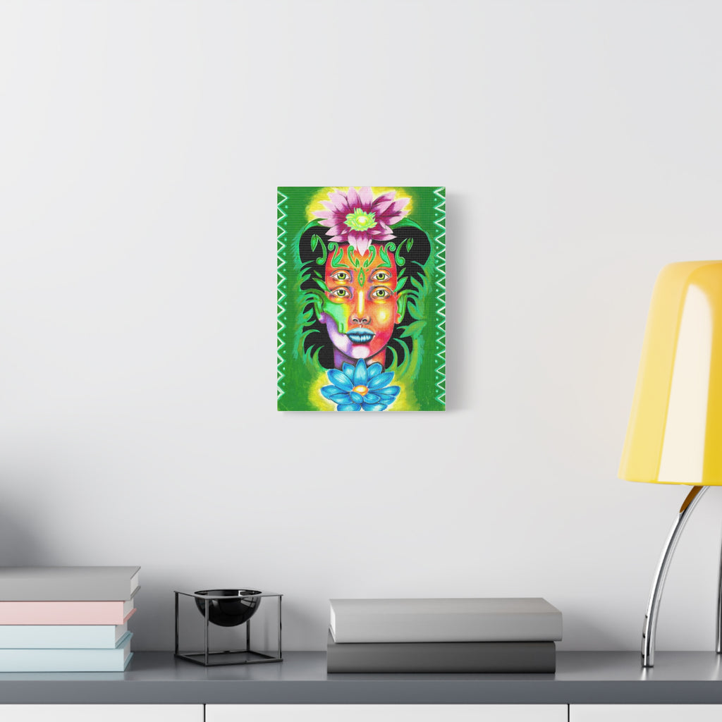Psychedelic Four-Eyed Face Floral Canvas Art — Vibrant Surreal Wall Decor