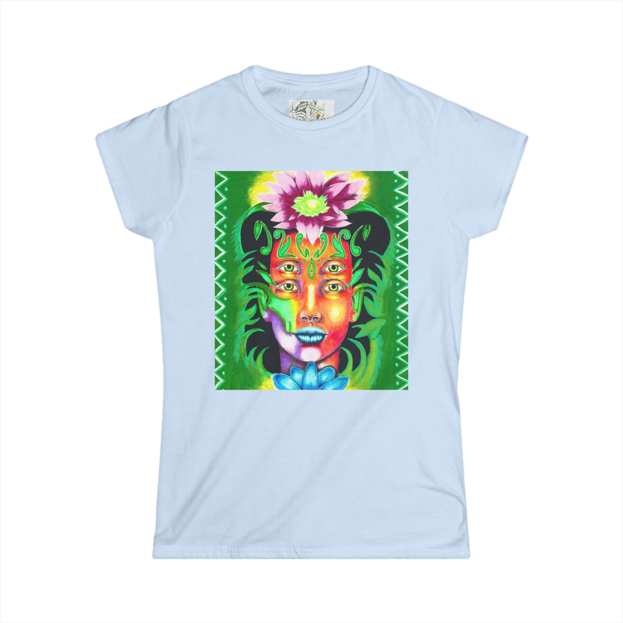 Psychedelic Floral Face Tee — Colorful Botanical Portrait Women's T-Shirt