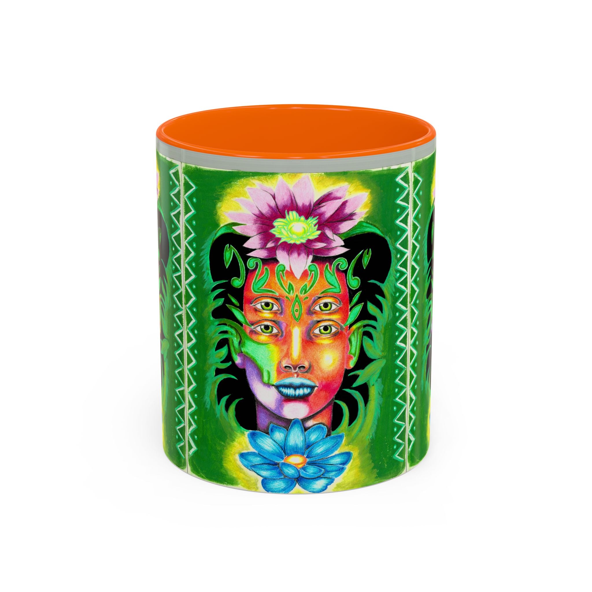 Psychedelic Floral Face Accent Coffee Mug — Colorful Spiritual Art 11/15oz