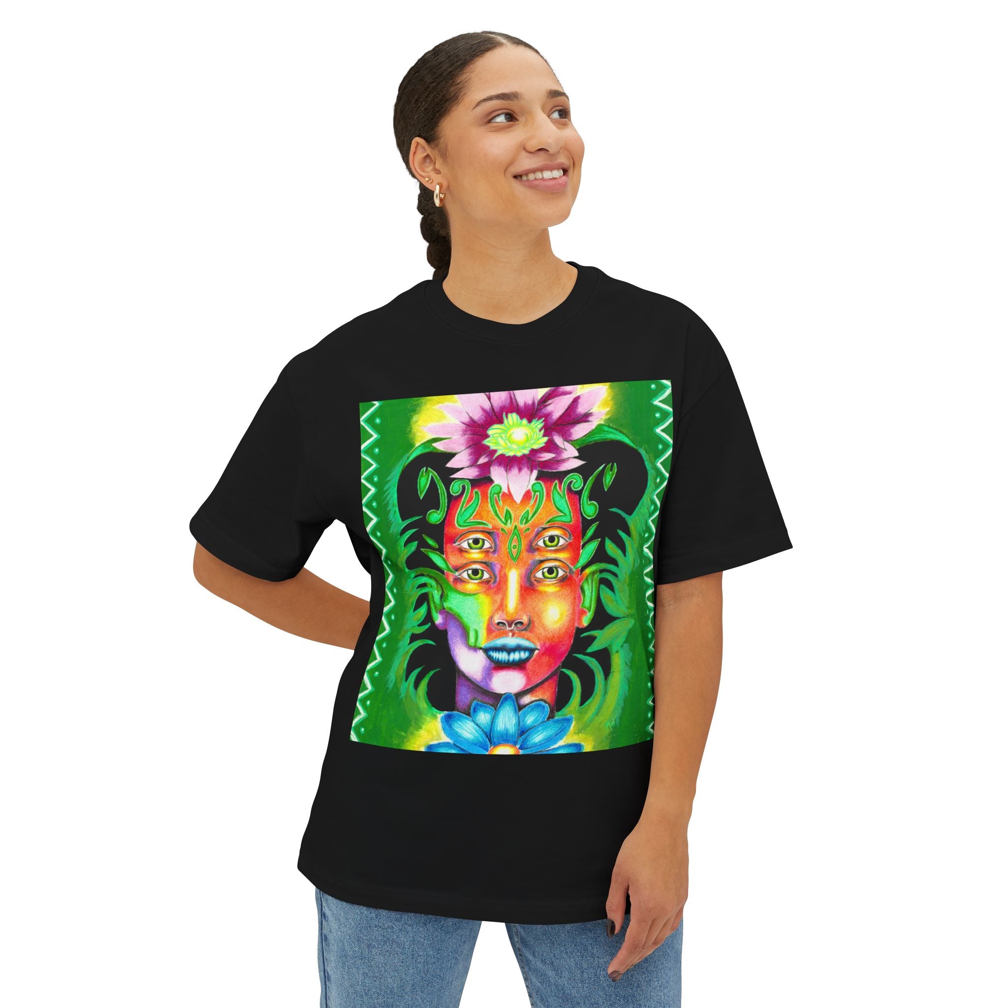 Mystic Flora Face Tee — Psychedelic Floral Art T-Shirt