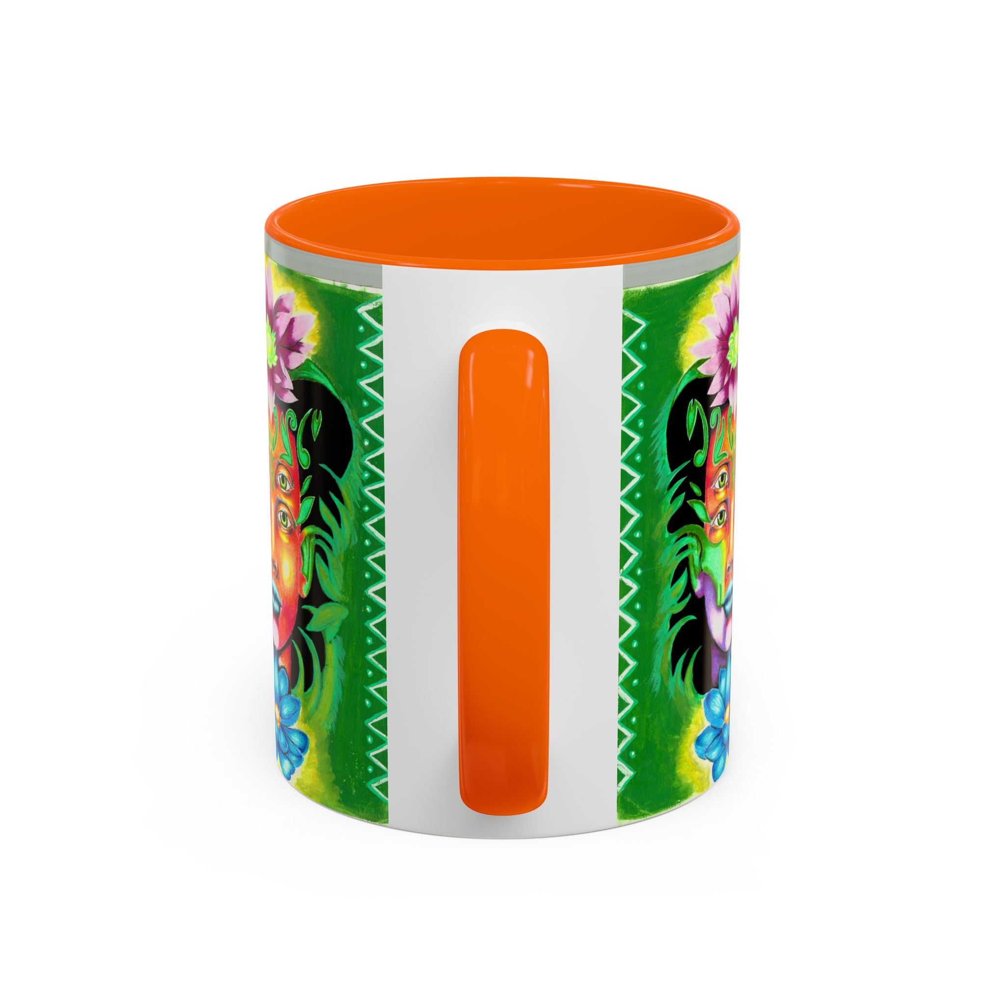 Psychedelic Floral Face Accent Coffee Mug — Colorful Spiritual Art 11/15oz
