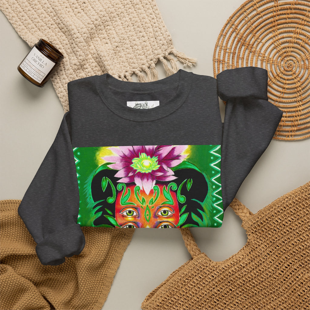 Crewneck Sweatshirt — Vibrant Floral Spirit Face Graphic