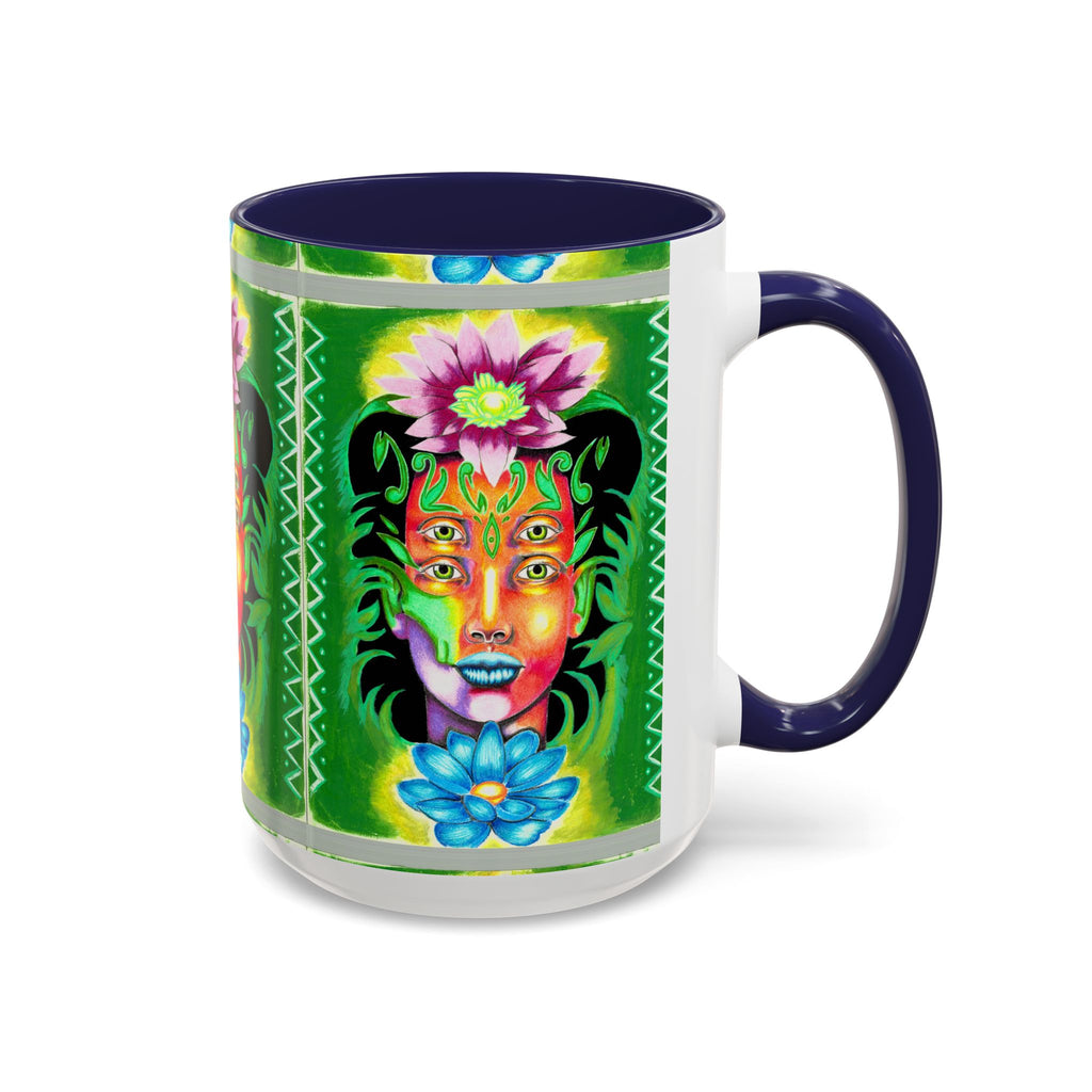 Psychedelic Floral Face Accent Coffee Mug — Colorful Spiritual Art 11/15oz