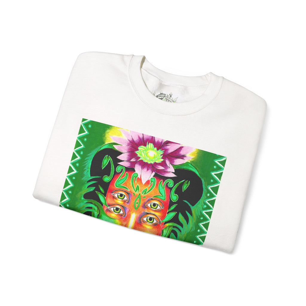Crewneck Sweatshirt — Vibrant Floral Spirit Face Graphic