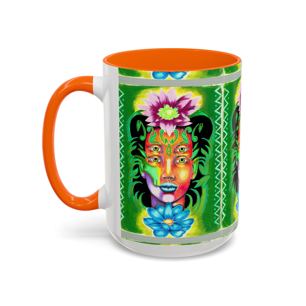 Psychedelic Floral Face Accent Coffee Mug — Colorful Spiritual Art 11/15oz