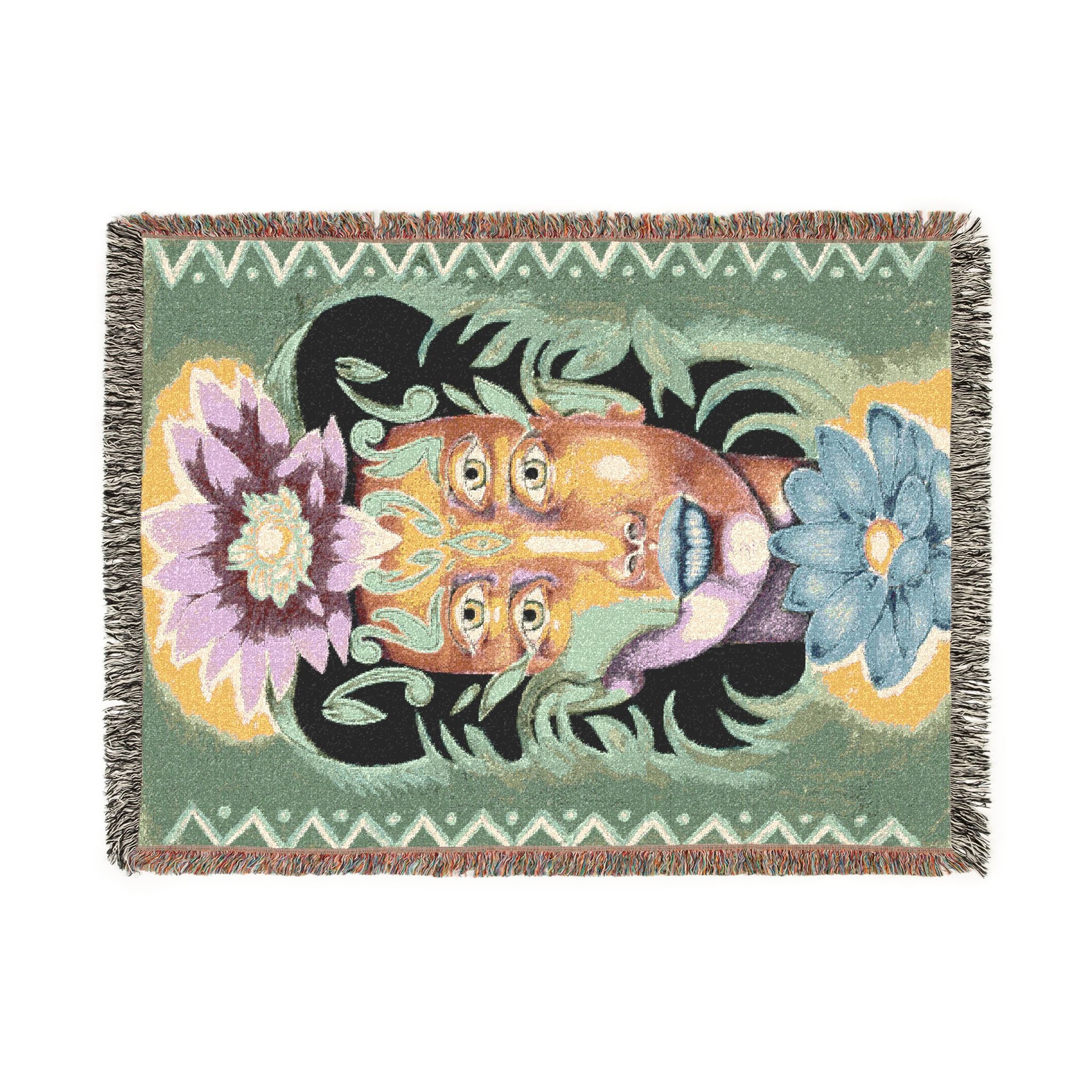 Floral Skull Woven Blanket — Boho Day of the Dead Throw