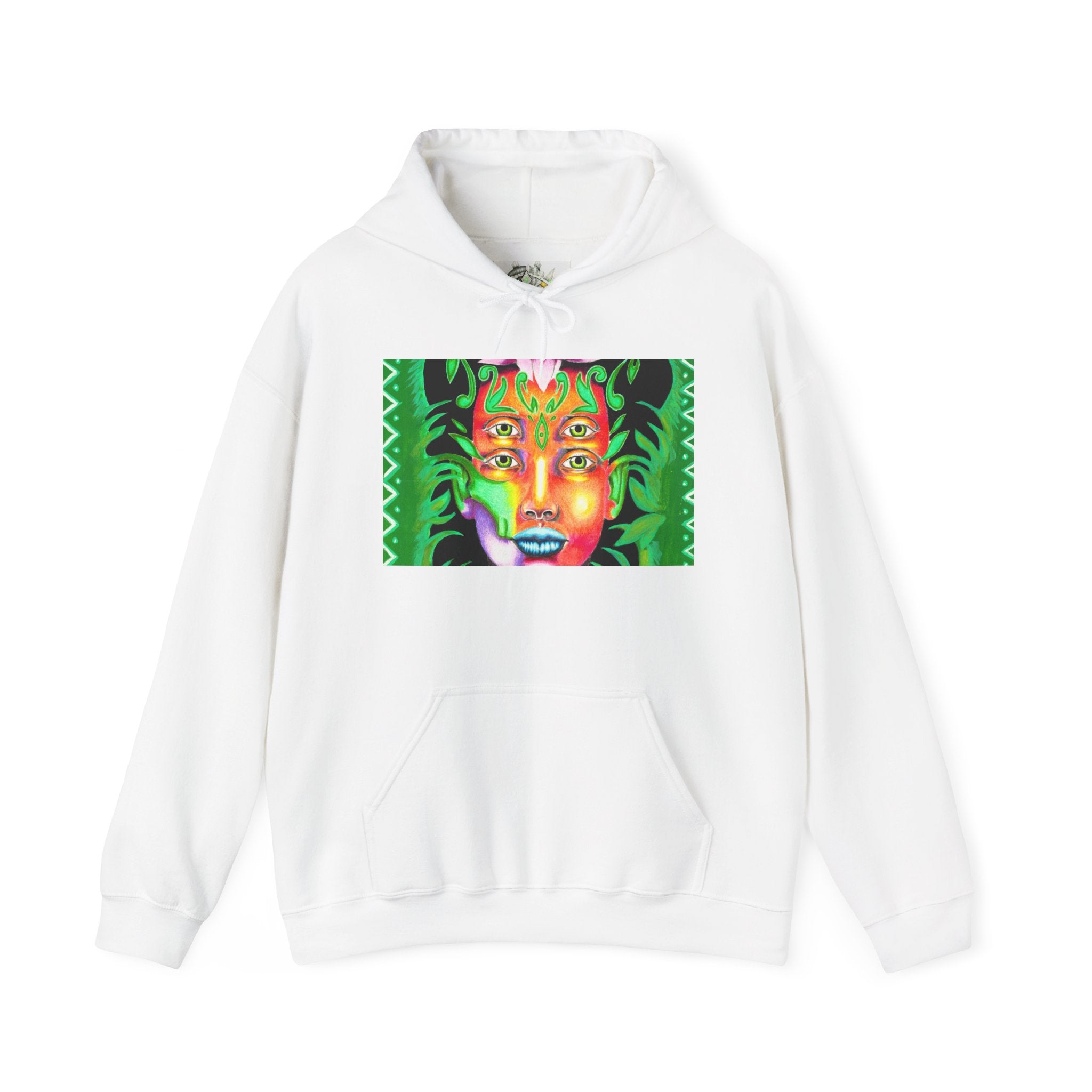 Psychedelic Green Goddess Hoodie — Vibrant Medusa Art Sweatshirt
