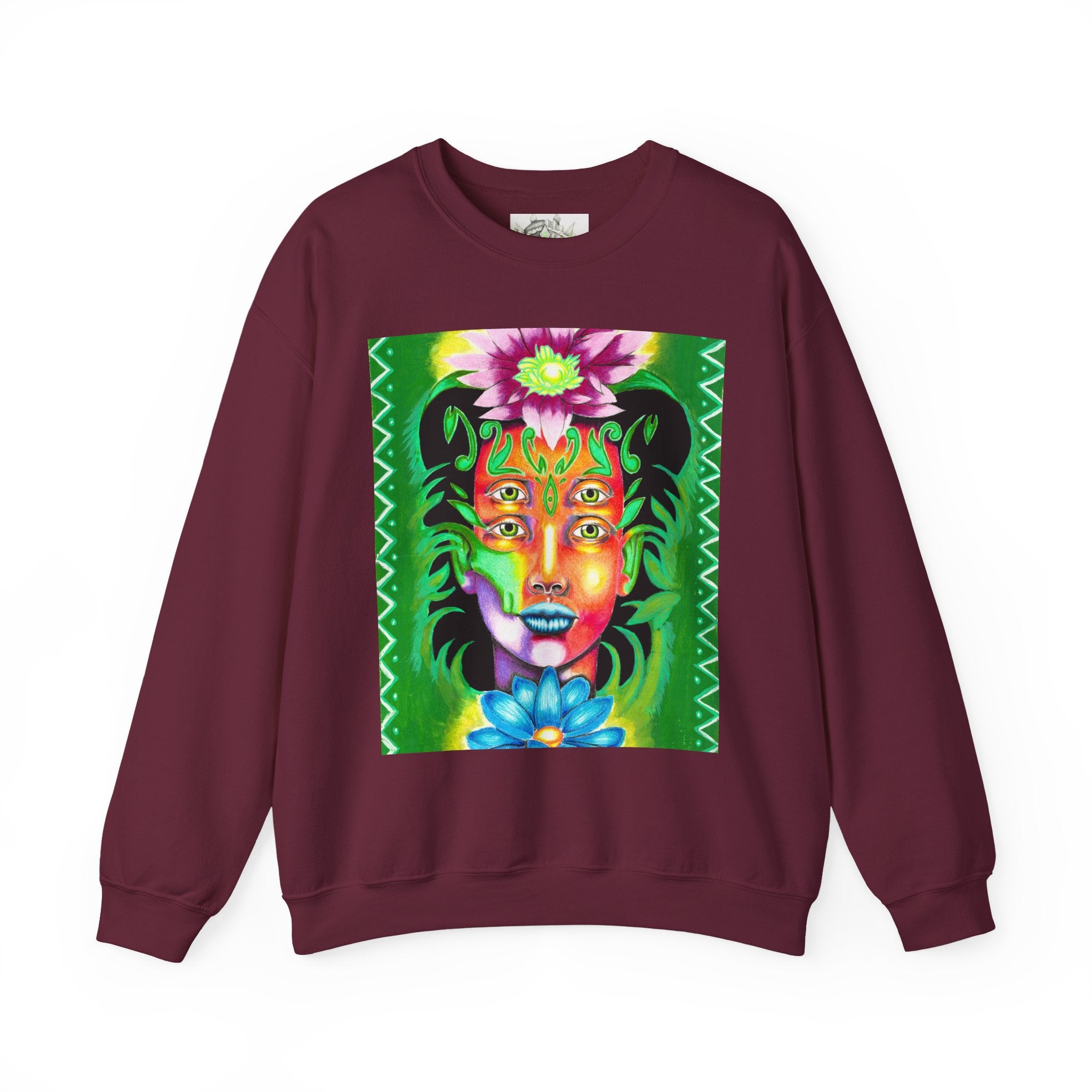 Crewneck Sweatshirt — Vibrant Floral Spirit Face Graphic