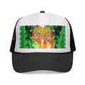 Psychedelic Green Four-Eyed Trucker Cap — Vibrant Festival & Rave Hat