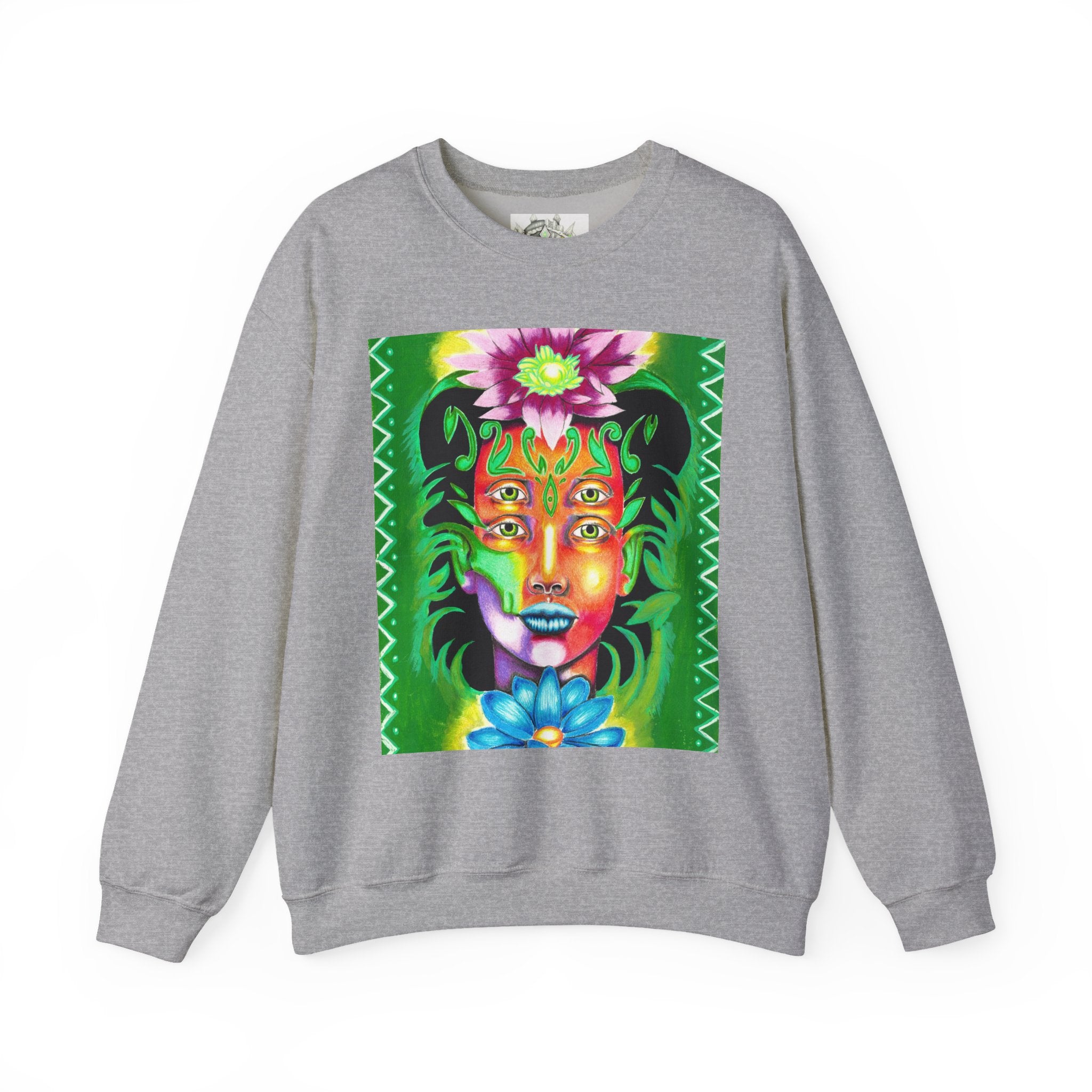 Crewneck Sweatshirt — Vibrant Floral Spirit Face Graphic
