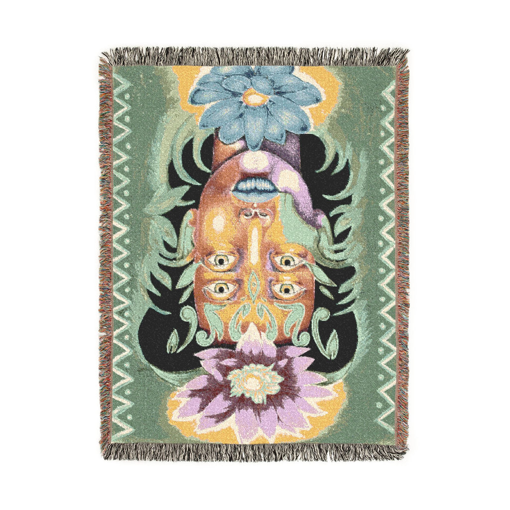 Floral Skull Woven Blanket — Boho Day of the Dead Throw