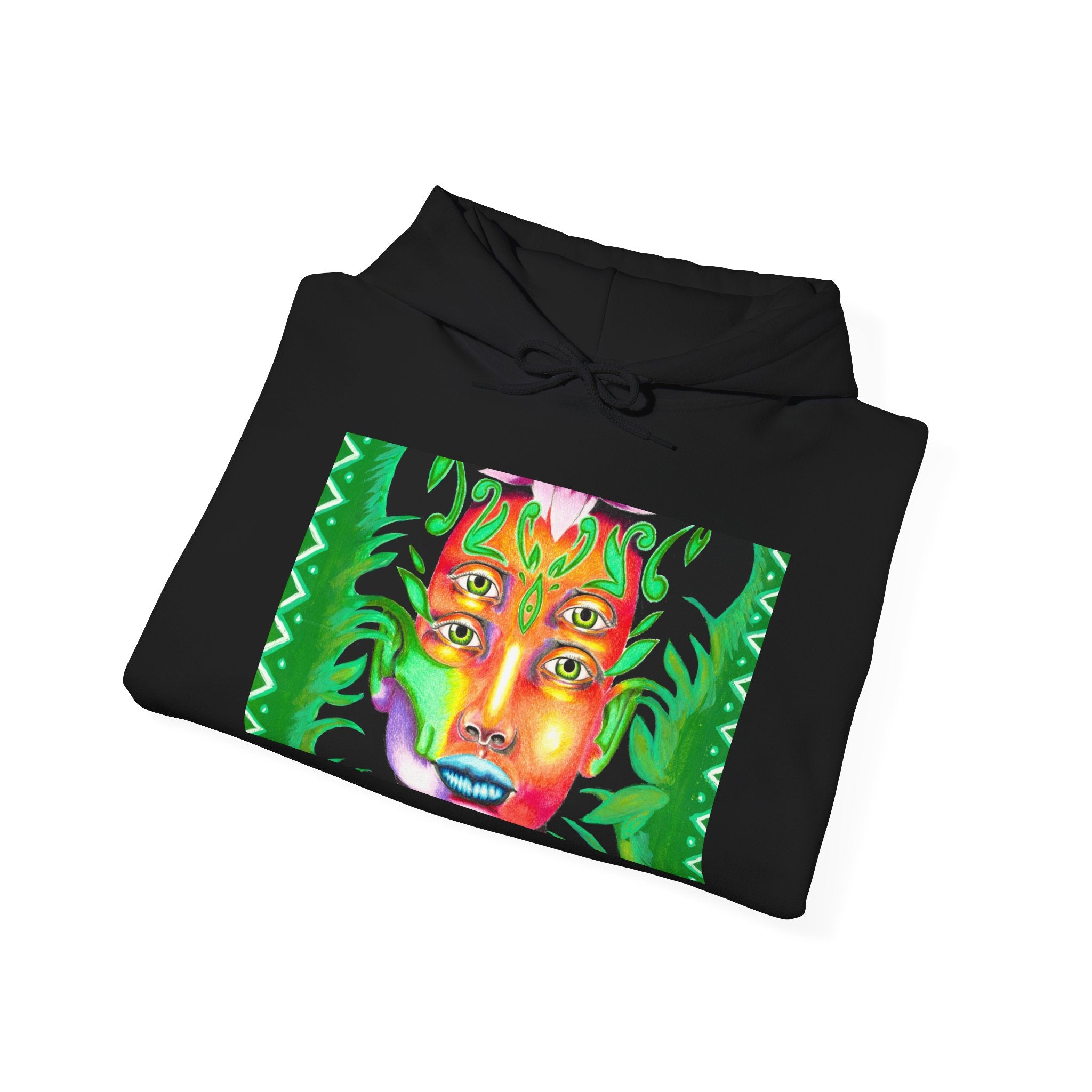 Psychedelic Green Goddess Hoodie — Vibrant Medusa Art Sweatshirt