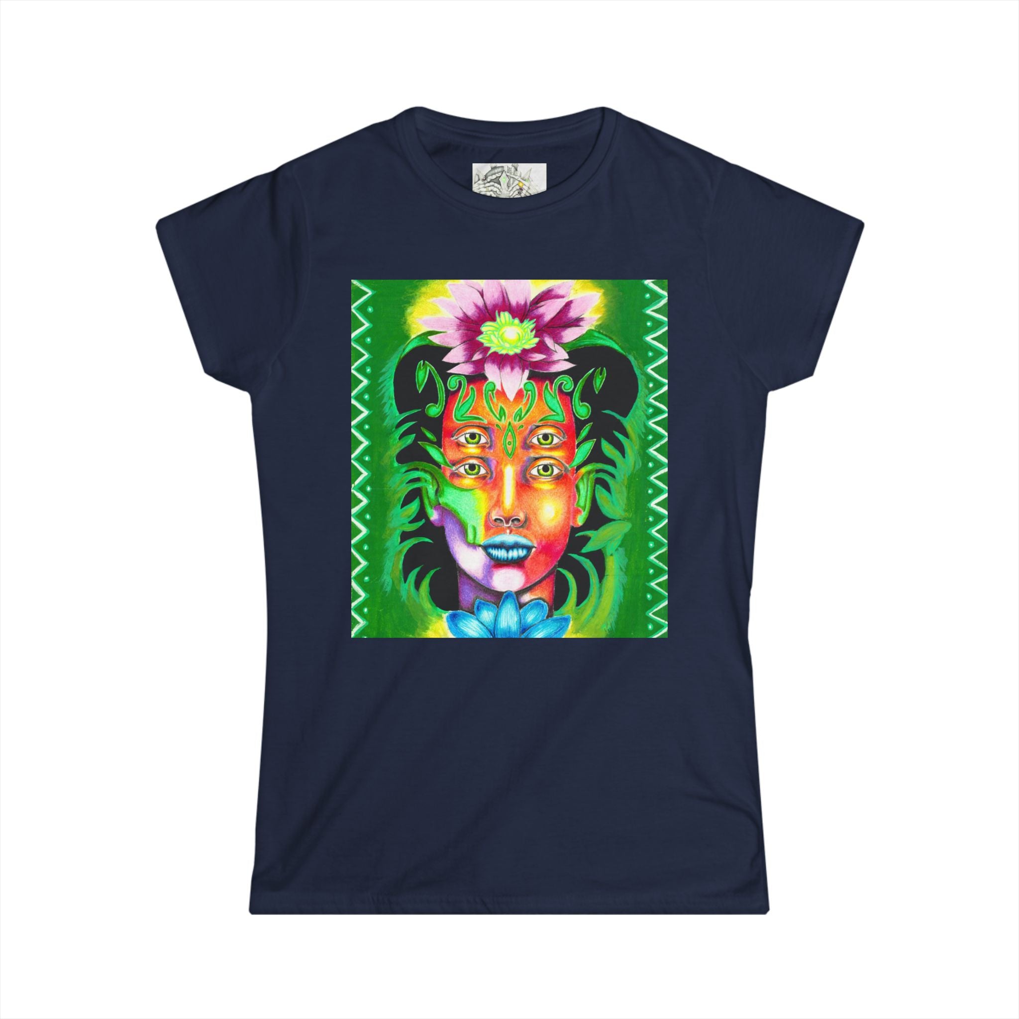 Psychedelic Floral Face Tee — Colorful Botanical Portrait Women's T-Shirt