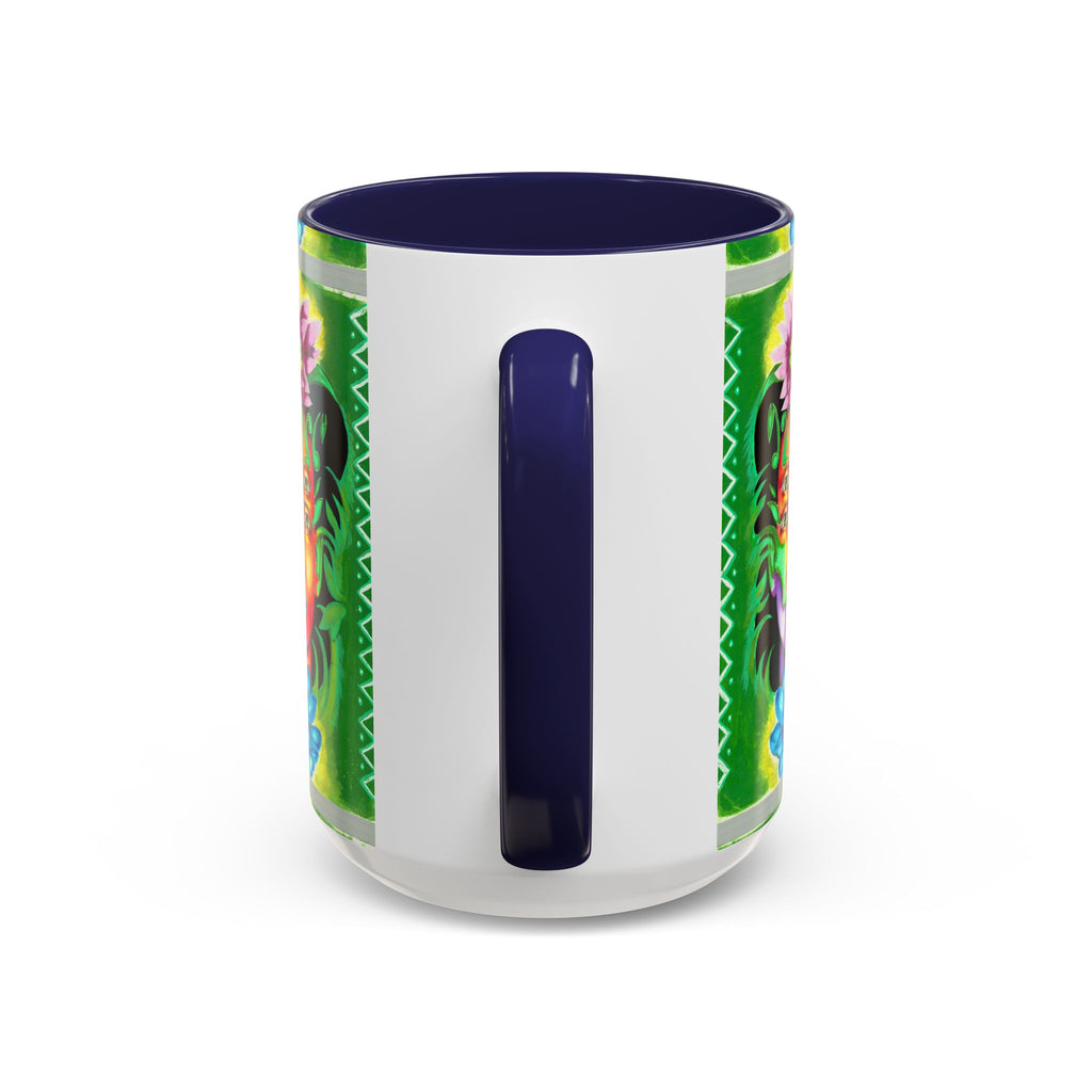 Psychedelic Floral Face Accent Coffee Mug — Colorful Spiritual Art 11/15oz