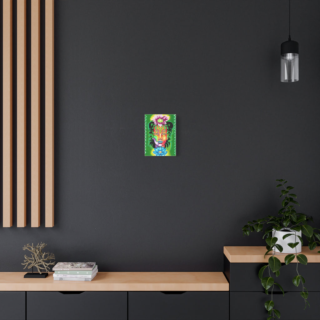 Psychedelic Four-Eyed Face Floral Canvas Art — Vibrant Surreal Wall Decor