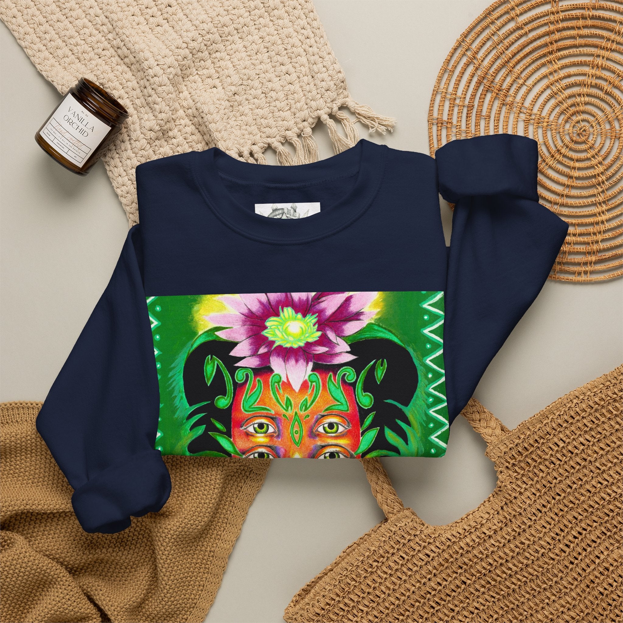 Crewneck Sweatshirt — Vibrant Floral Spirit Face Graphic