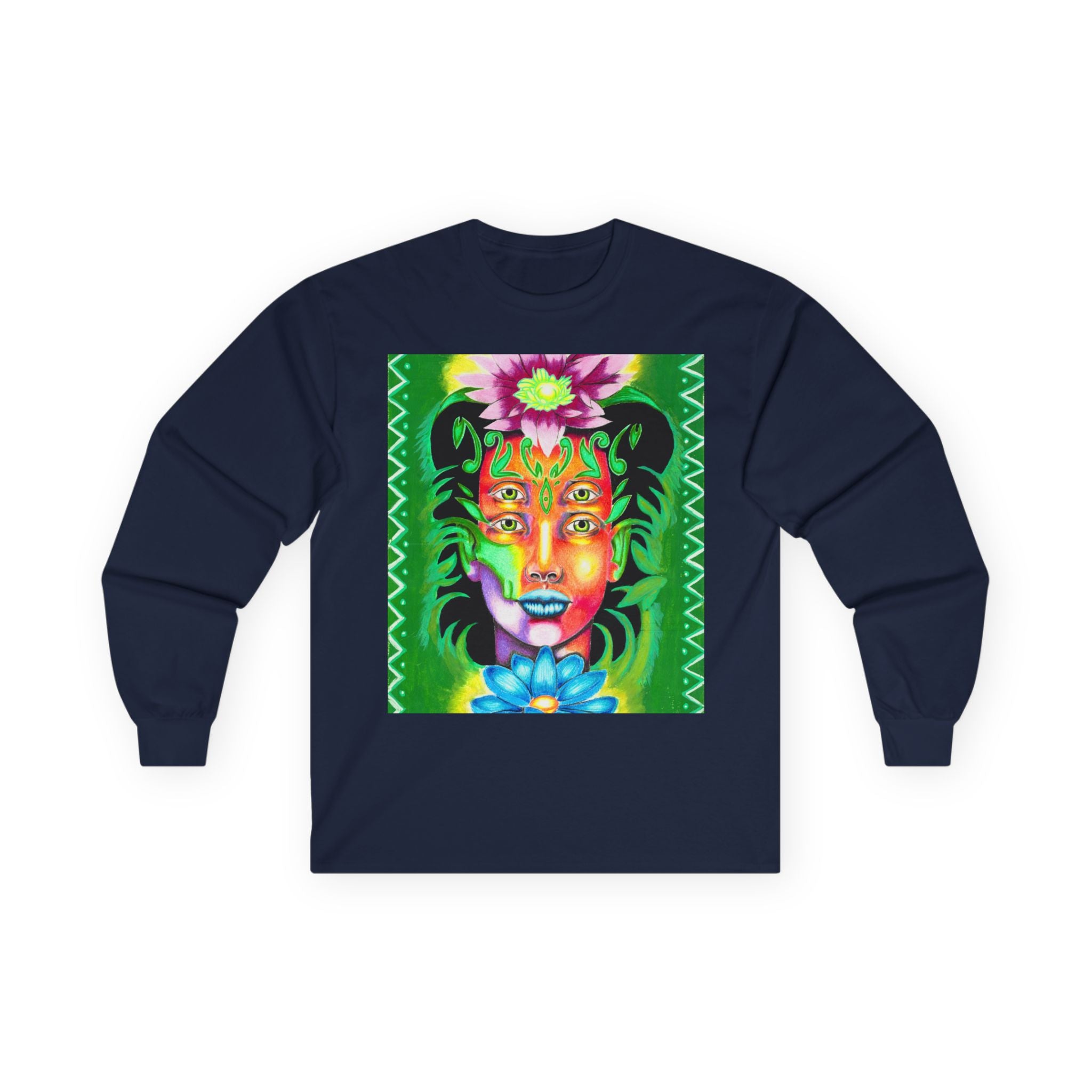 Psychedelic Floral Face Long Sleeve Tee
