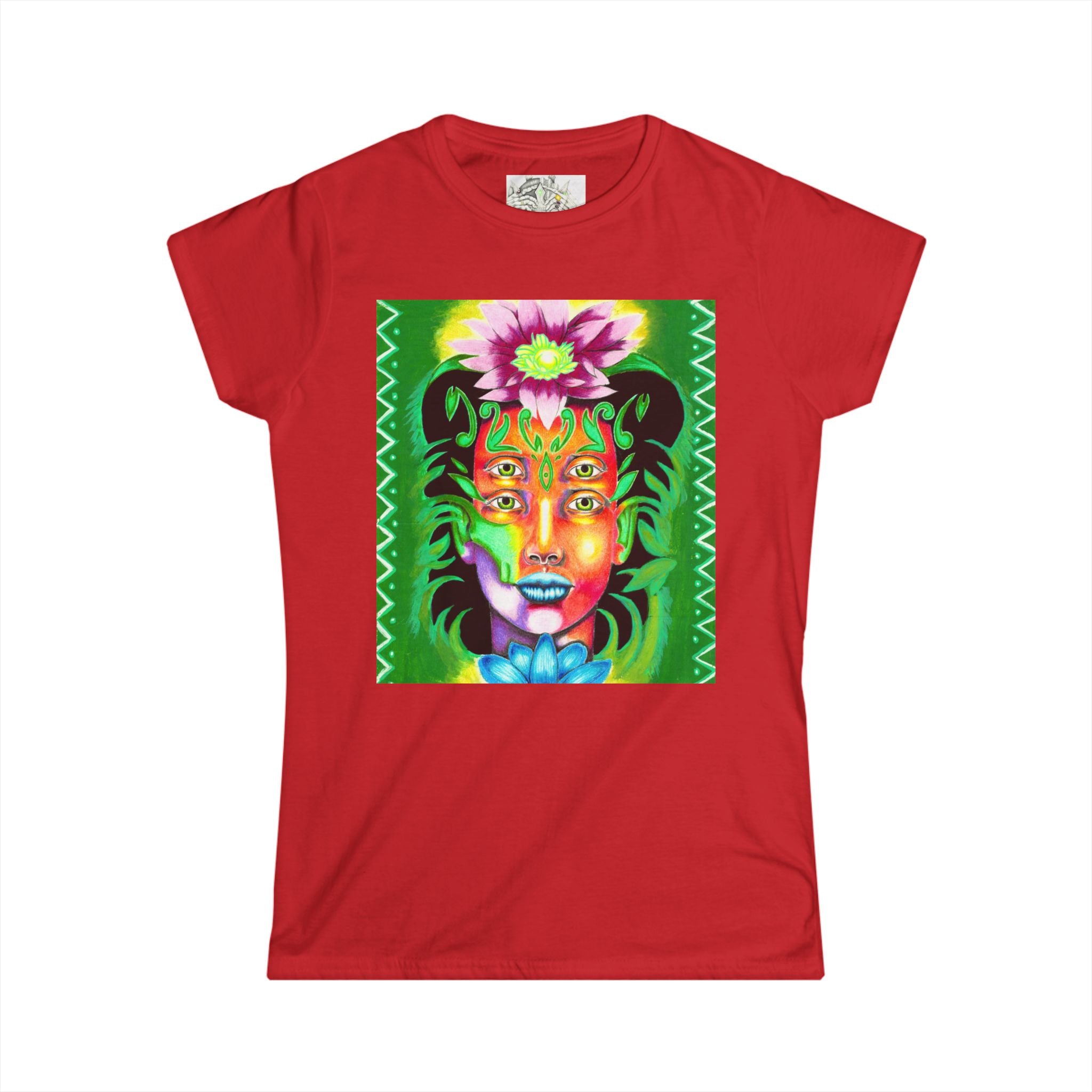 Psychedelic Floral Face Tee — Colorful Botanical Portrait Women's T-Shirt