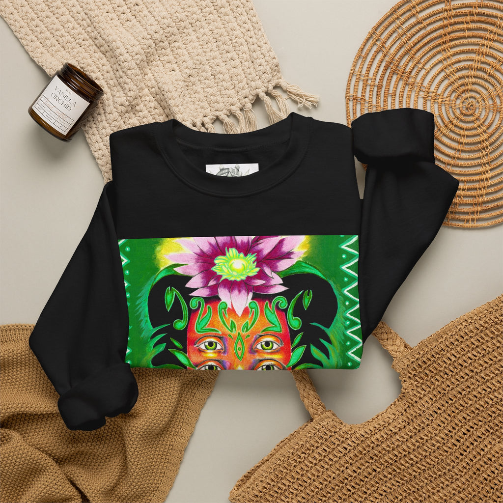 Crewneck Sweatshirt — Vibrant Floral Spirit Face Graphic