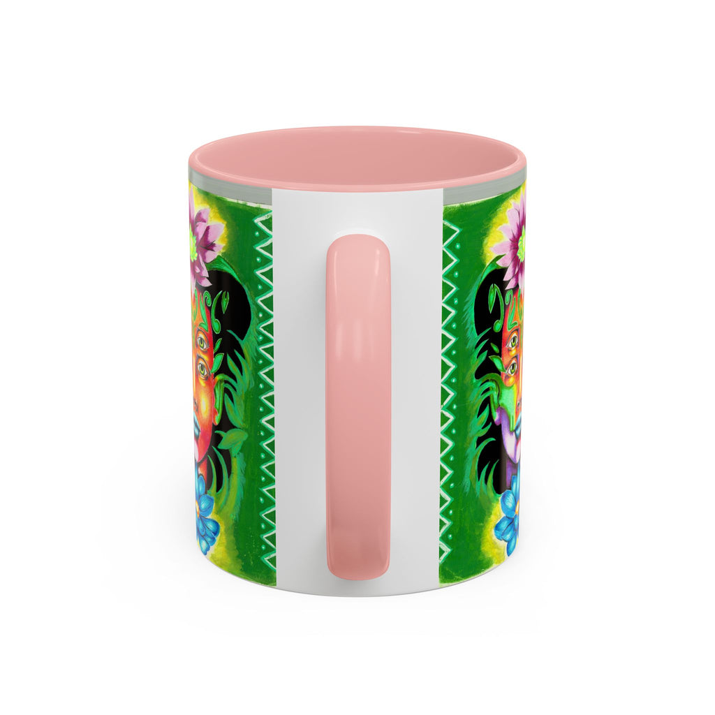 Psychedelic Floral Face Accent Coffee Mug — Colorful Spiritual Art 11/15oz