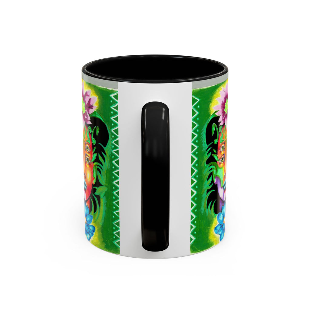 Psychedelic Floral Face Accent Coffee Mug — Colorful Spiritual Art 11/15oz