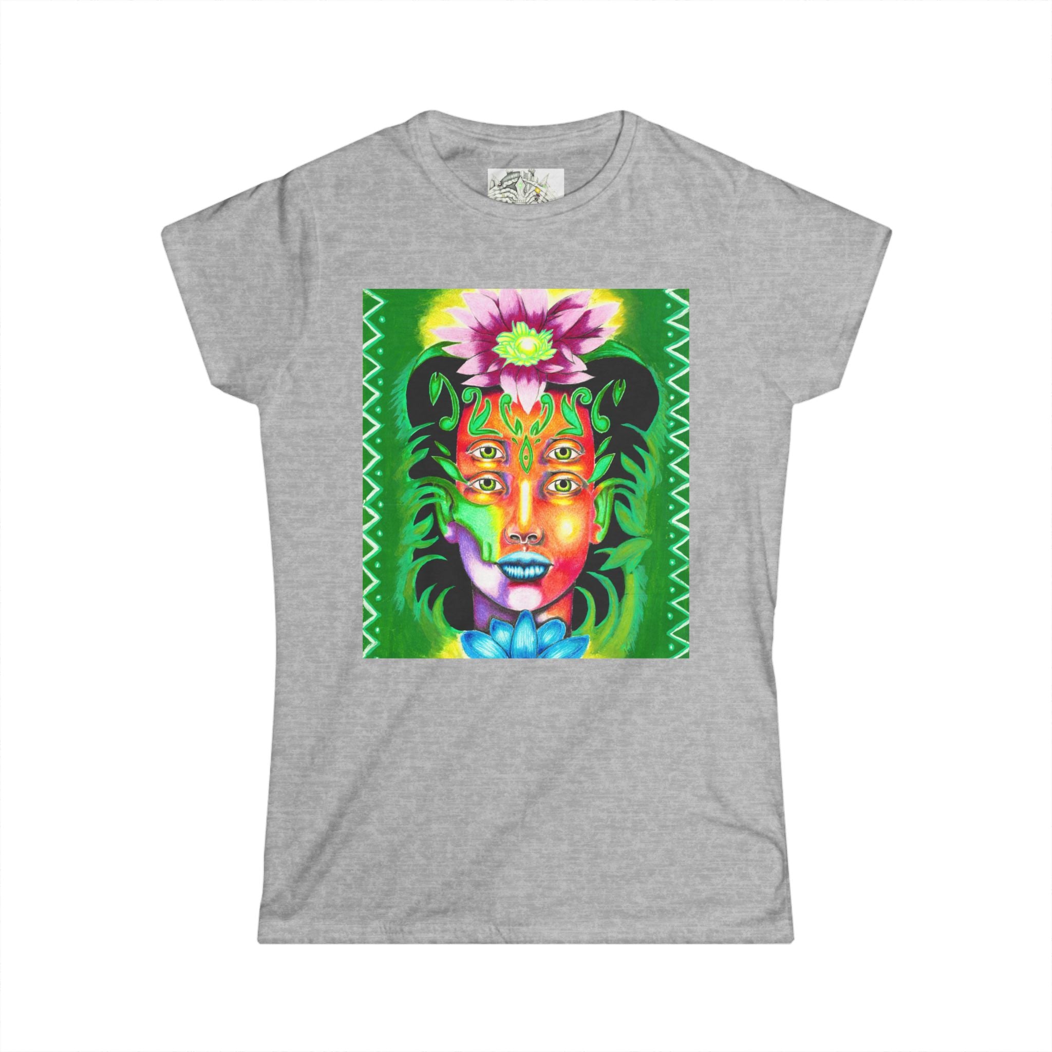 Psychedelic Floral Face Tee — Colorful Botanical Portrait Women's T-Shirt